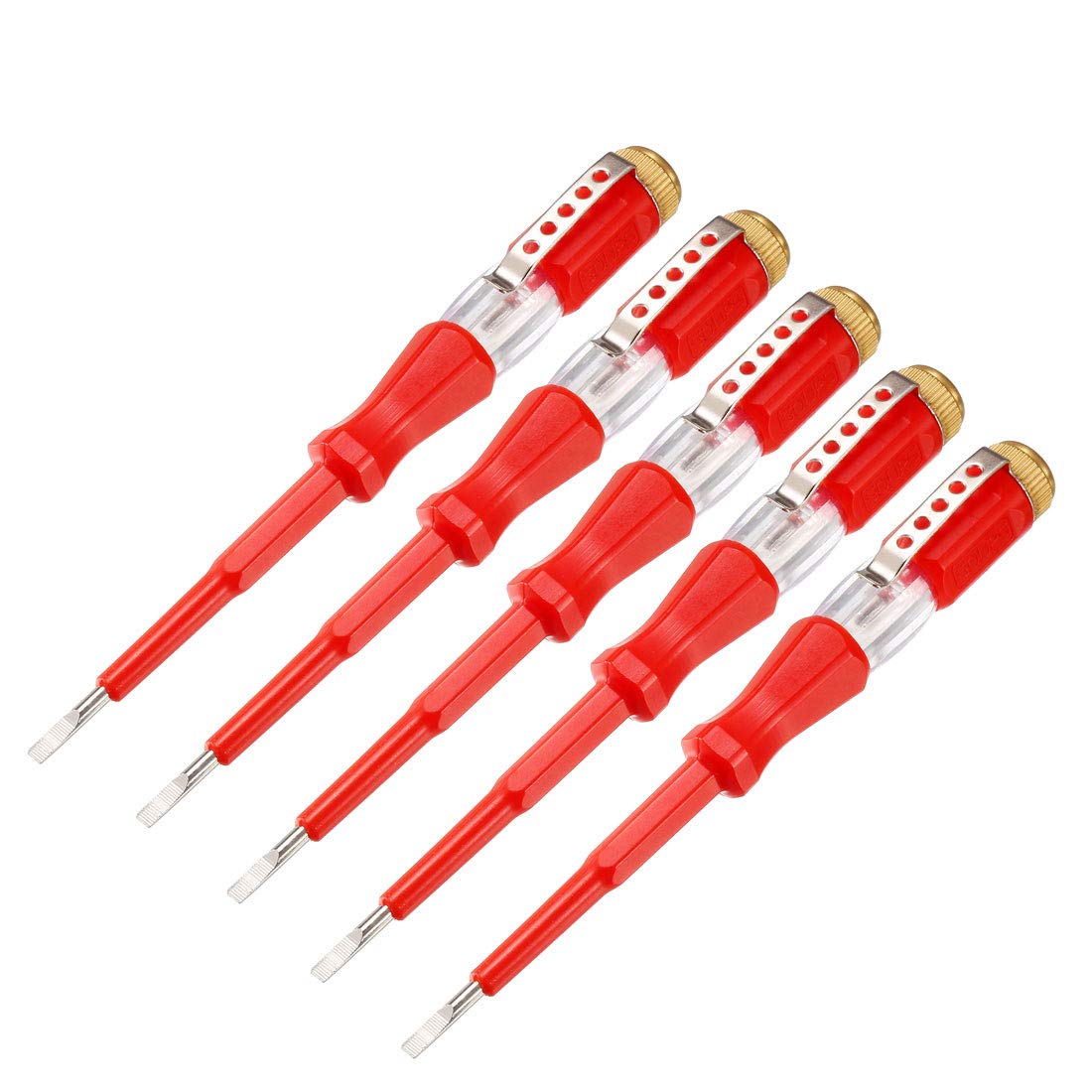 uxcell AC 100-500V Voltage Tester with 3mm Slotted Screwdriver & Clip - Circuit Testing Tool (Red, 5-Pack) for Electricians, Home DIY & Electrical Maintenance