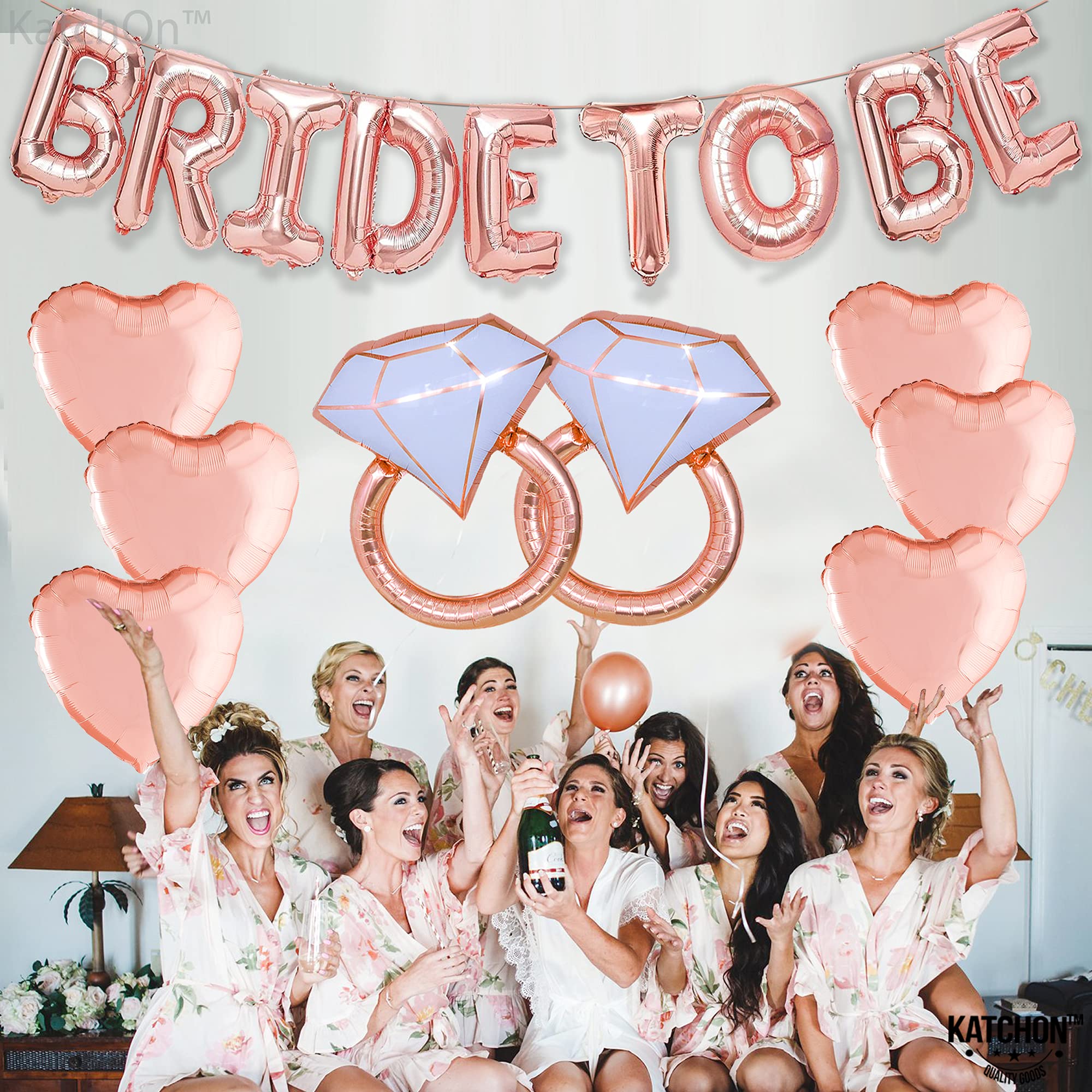 KatchOn Rose Gold Bride To Be Balloons - Pack of 17 | Wedding Decorations for Bridal Shower, Bachelorette Party & Rehearsal Dinner | Elegant Rose Gold Bridal Balloon Decor for Wedding Venue, Photo Backdrop & Party Centerpieces