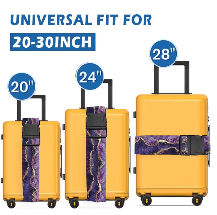 Premium Adjustable Luggage Straps for Suitcases - Heavy Duty Travel Belt with Quick-Release Buckle - Luxury Purple Marble Design - Perfect for Air Travel, Business Trips & Vacation Packing