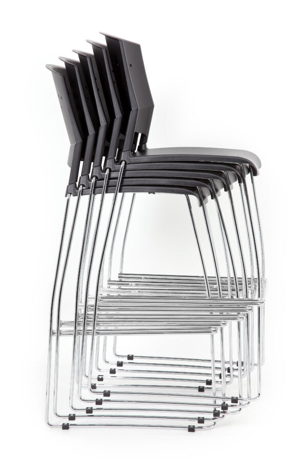 Premium Boss Black Stackable Stool Set of 2 - Chrome Metal Frame Bar Stools for Kitchen Island, Breakfast Nook & Home Decor - Modern Dining & Bar Height Seating - Model B16400 BK 2