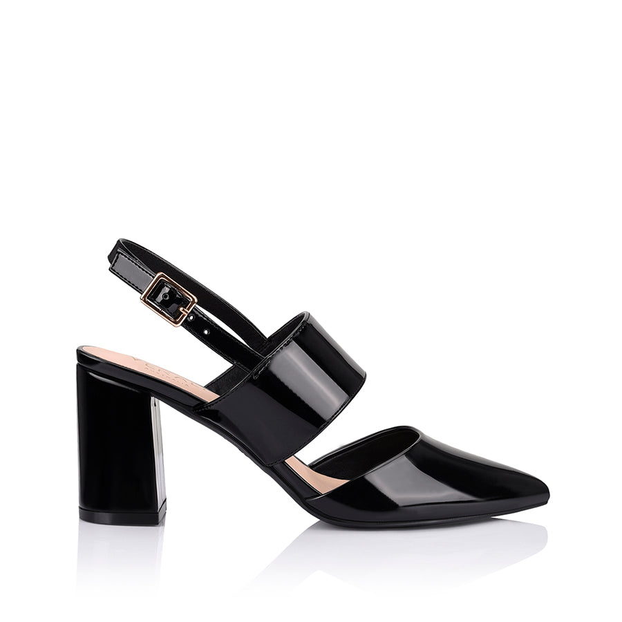 Ena Women's Closed Toe Block Heels - Black Patent Leather Chunky Heel Pumps for Office, Party & Wedding (Professional & Comfortable Dress Shoes)
