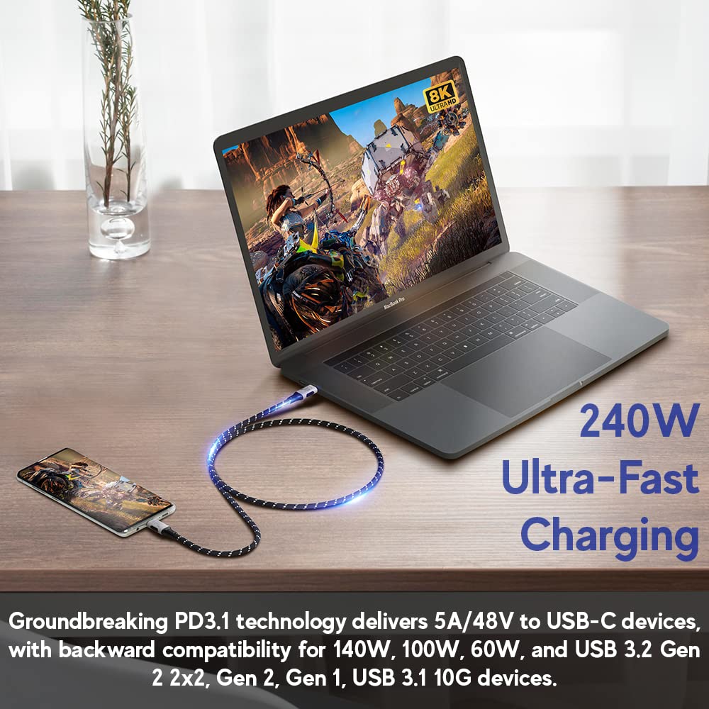 LINKUP USB 4.0 240W 40Gbps Type-C Thunderbolt 4 Cable (3ft) - Super Fast Charging & 8K@60Hz Video Transmission - Compatible with iPhone 15/16 Pro/Max, MacBook Pro/Air, iPad Pro, Galaxy S23 - Durable Braided Design for Home, Office & Travel Use