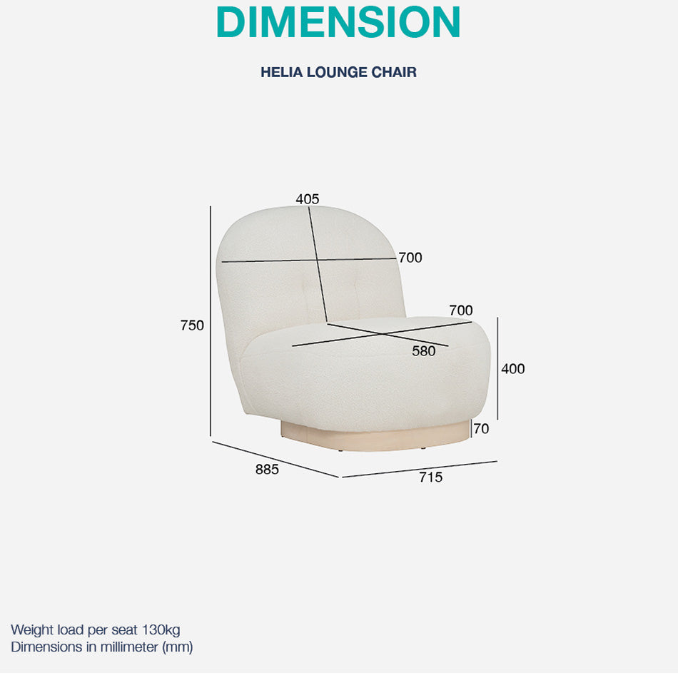 HELIA Boucle Lounge Chair in Off White - Modern Accent Chair for Living Room, Bedroom & Office - Cozy Upholstered Seating for Relaxing & Reading