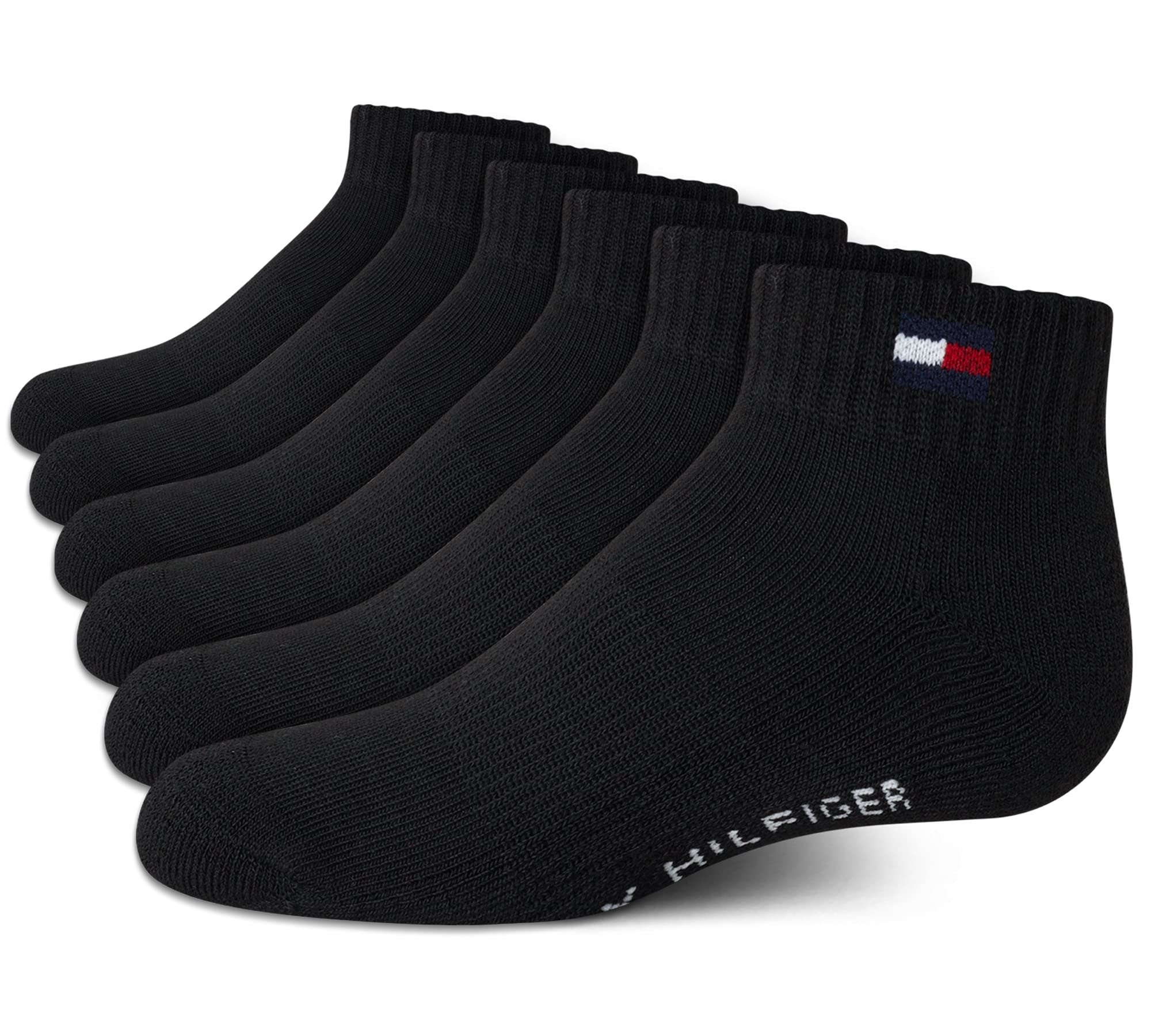 Tommy Hilfiger Boys' Athletic Socks - 6 Pack Performance Cushion Quarter Cut Ankle Socks for Running, Sports & Everyday Wear - Breathable & Comfortable Kids Socks