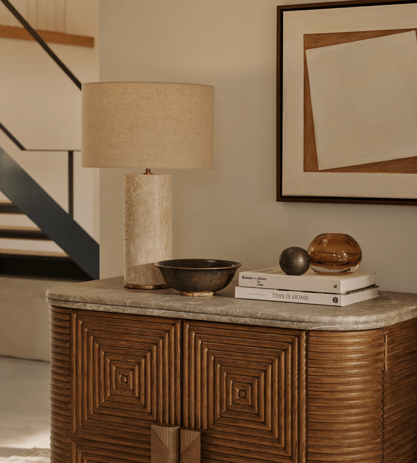 Aria Stone Table Lamp - Modern Bedside & Living Room Lighting for Home Decor | Dimmable LED Nightstand Lamp for Bedroom, Office, or Study