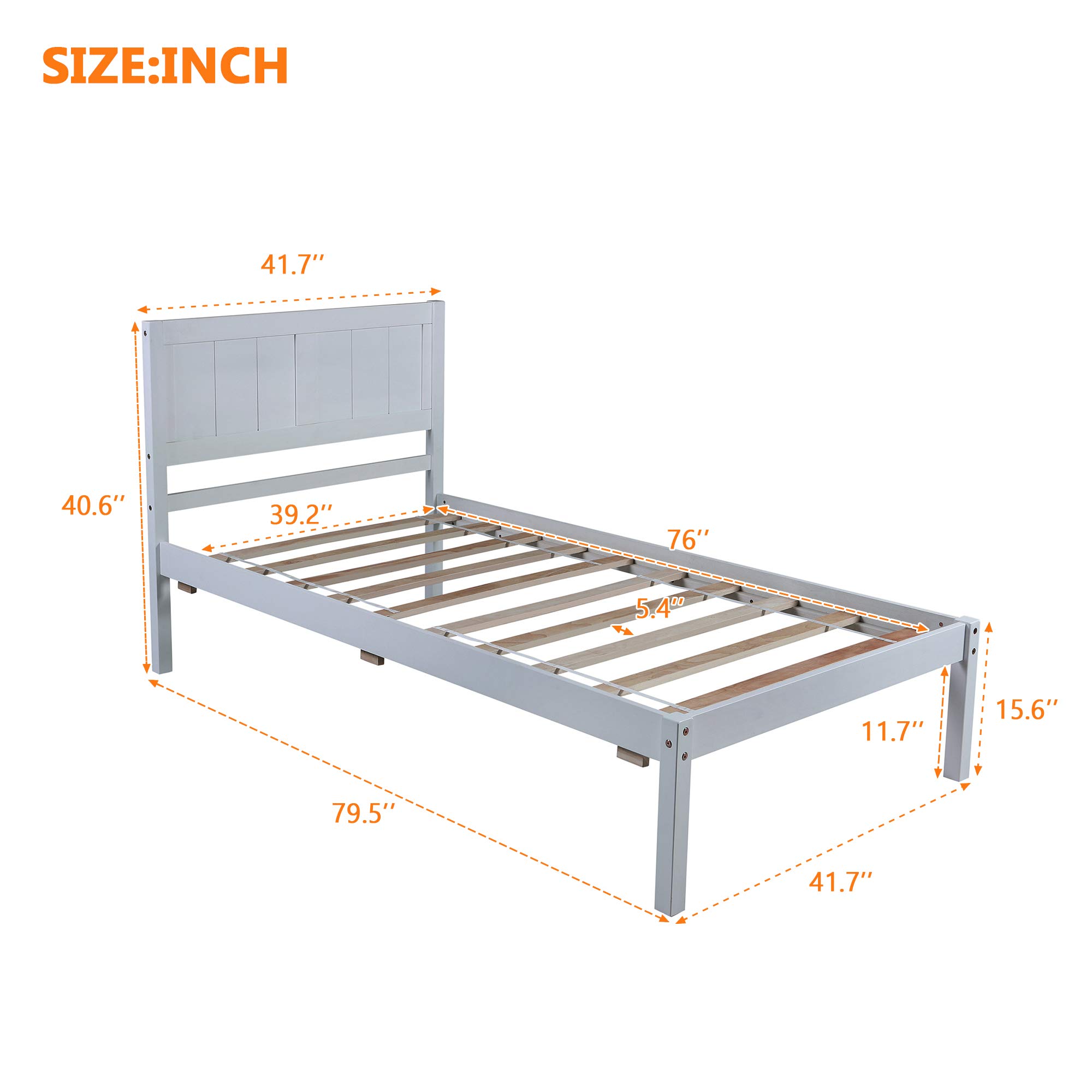 LZ LEISURE ZONE Solid Wood Twin Size Bed Frame with Headboard - No Box Spring Needed, Sturdy Platform Bed for Small Spaces (Grey) | Perfect for Kids Rooms, Guest Bedrooms & Studio Apartments