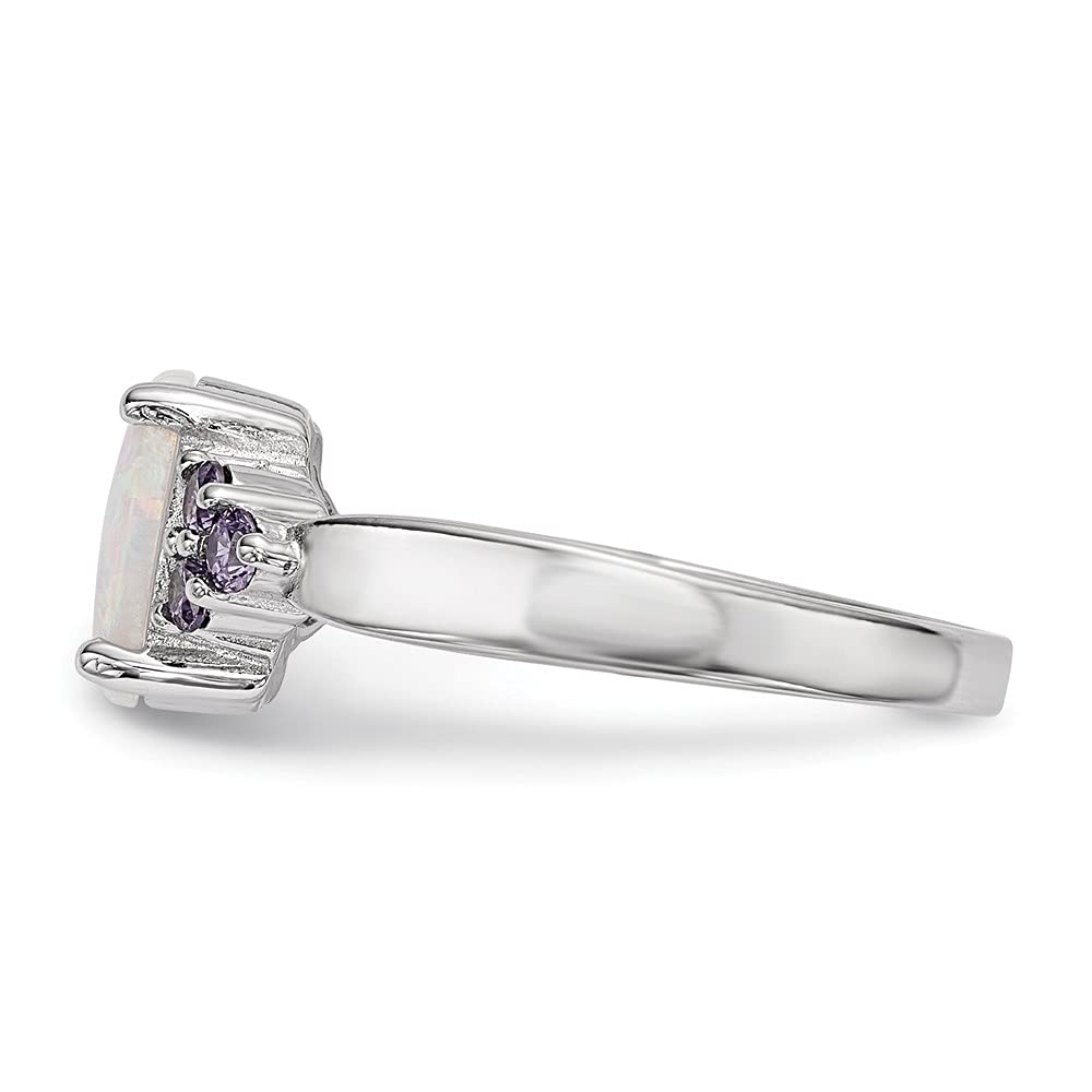 925 Sterling Silver Oval Lab-Created Opal & Purple Cubic Zirconia Ring for Women | Elegant Fine Jewelry Gift for Her | Perfect for Anniversaries, Birthdays & Special Occasions