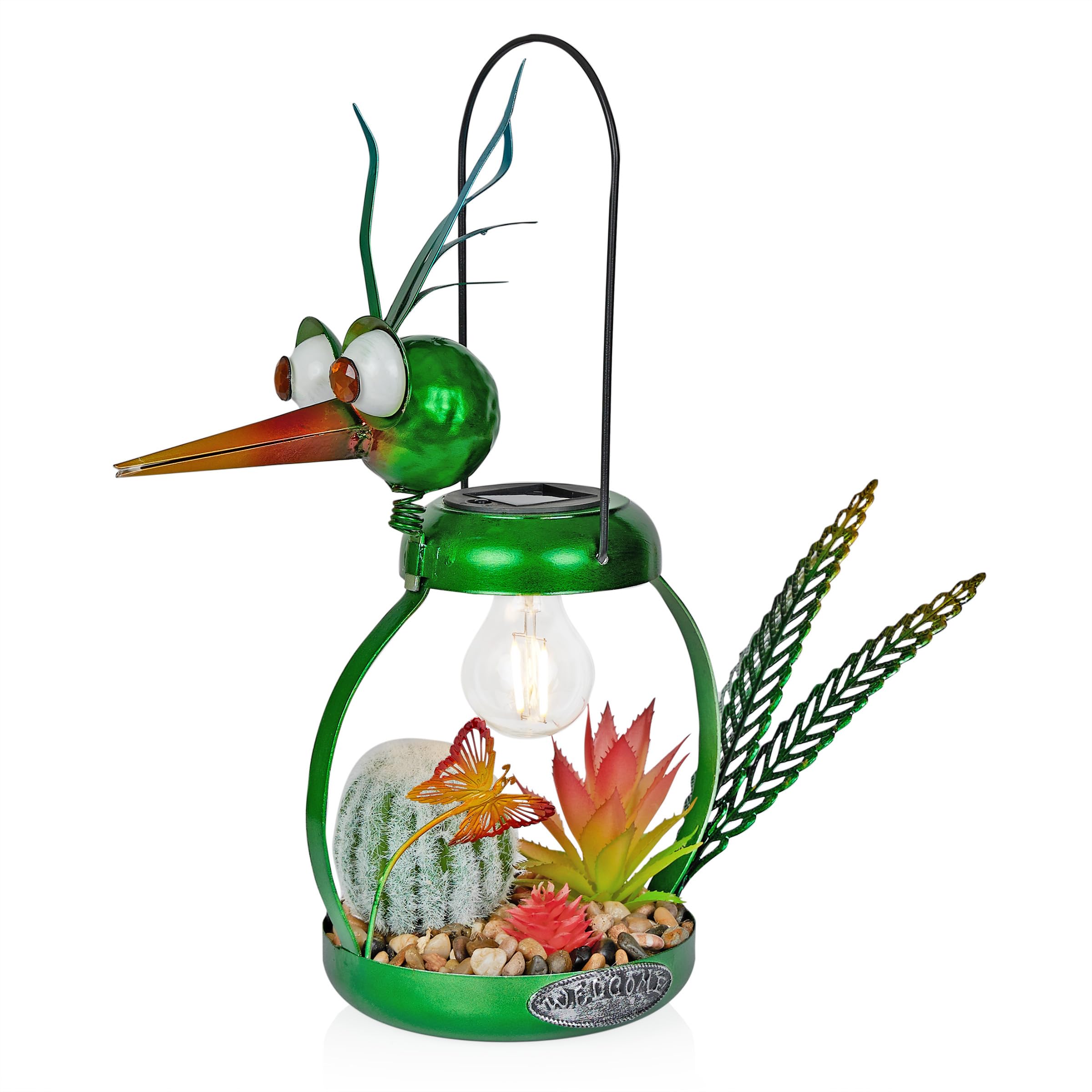 Alpine Corporation Solar-Powered Metal Heron Garden Statue with LED Light - 16 Inch Green Outdoor Decor for Patio, Yard & Garden | Solar Patio Decor, Weather-Resistant Landscape Art