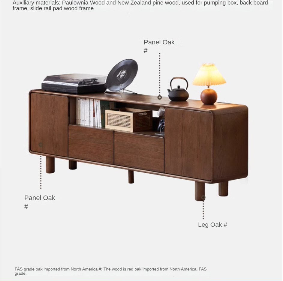 Solid Oak Wood TV Stand with Storage - Modern Entertainment Center for Living Room, Bedroom & Home Theater