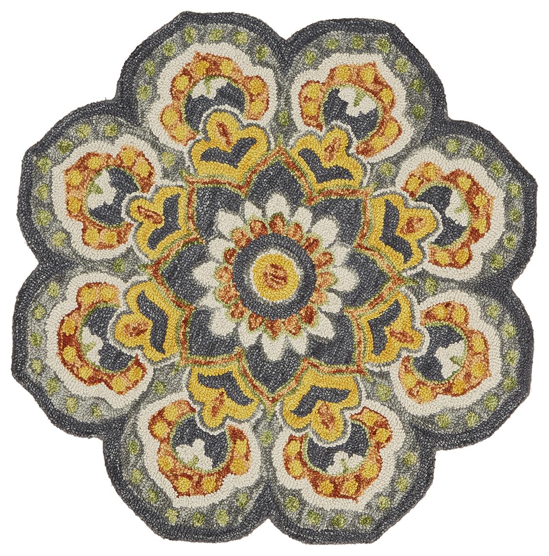 LR Home 6ft Round Indoor Wool Area Rug - Hand Woven Modern Farmhouse Boho Rug for Living Room, Bedroom, Playroom, Office & Entryway - Soft Gray & Yellow Home Decor Rug for Cozy Spaces & Stylish Interiors