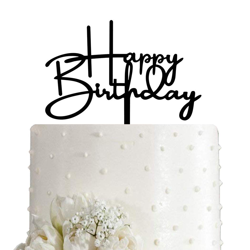 Happy Birthday Cake Topper - Elegant Black Acrylic Party Decoration for Birthday Cakes, Cupcakes & Desserts | Perfect for Birthday Parties, Anniversaries & Special Celebrations