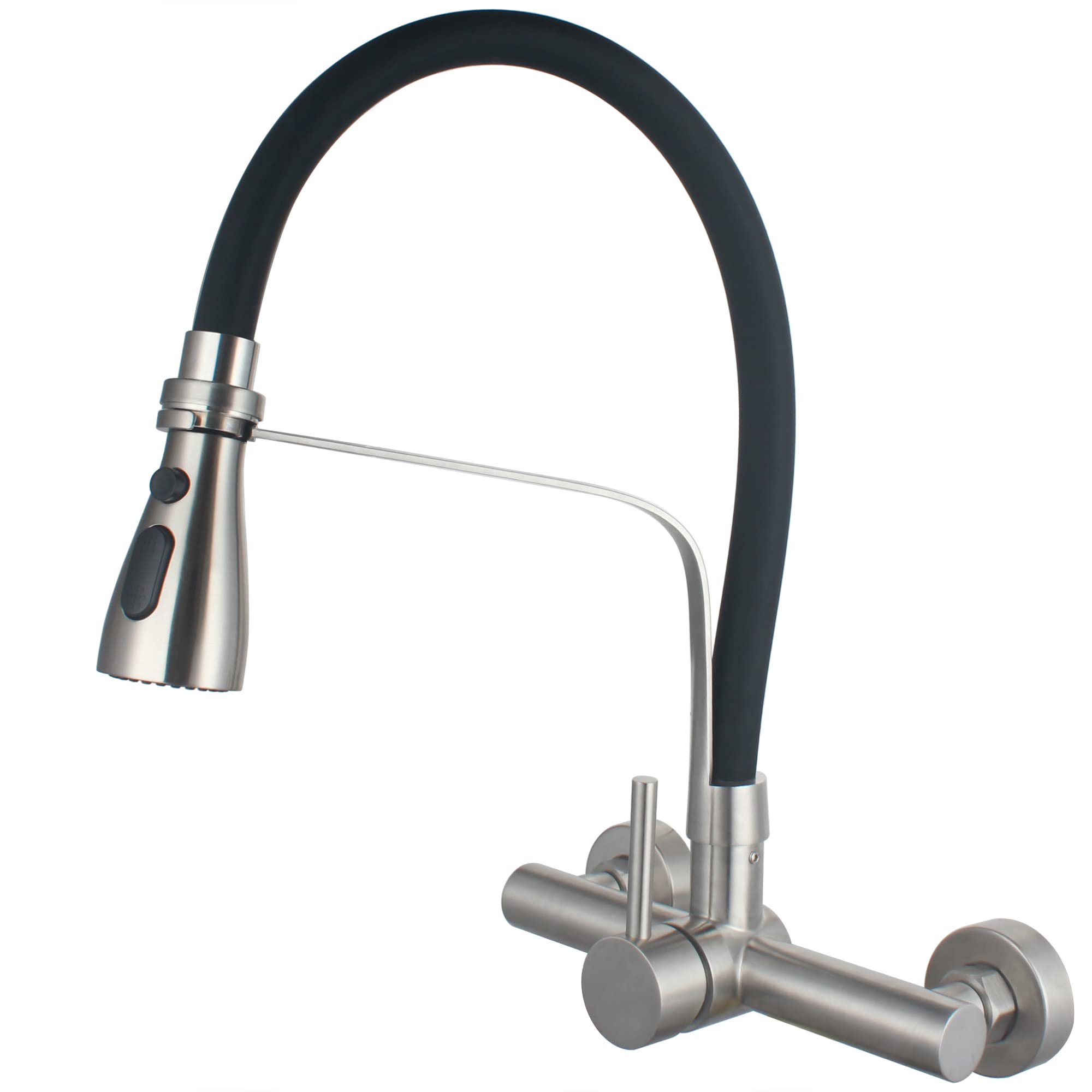 Commercial Stainless Steel Wall Mount Kitchen Faucet with Pull Down Sprayer - 8 Inch Center, 3 Functions, Lead-Free (SSKF17-2DC) - Perfect for Restaurants, Laundry Rooms & Utility Sinks