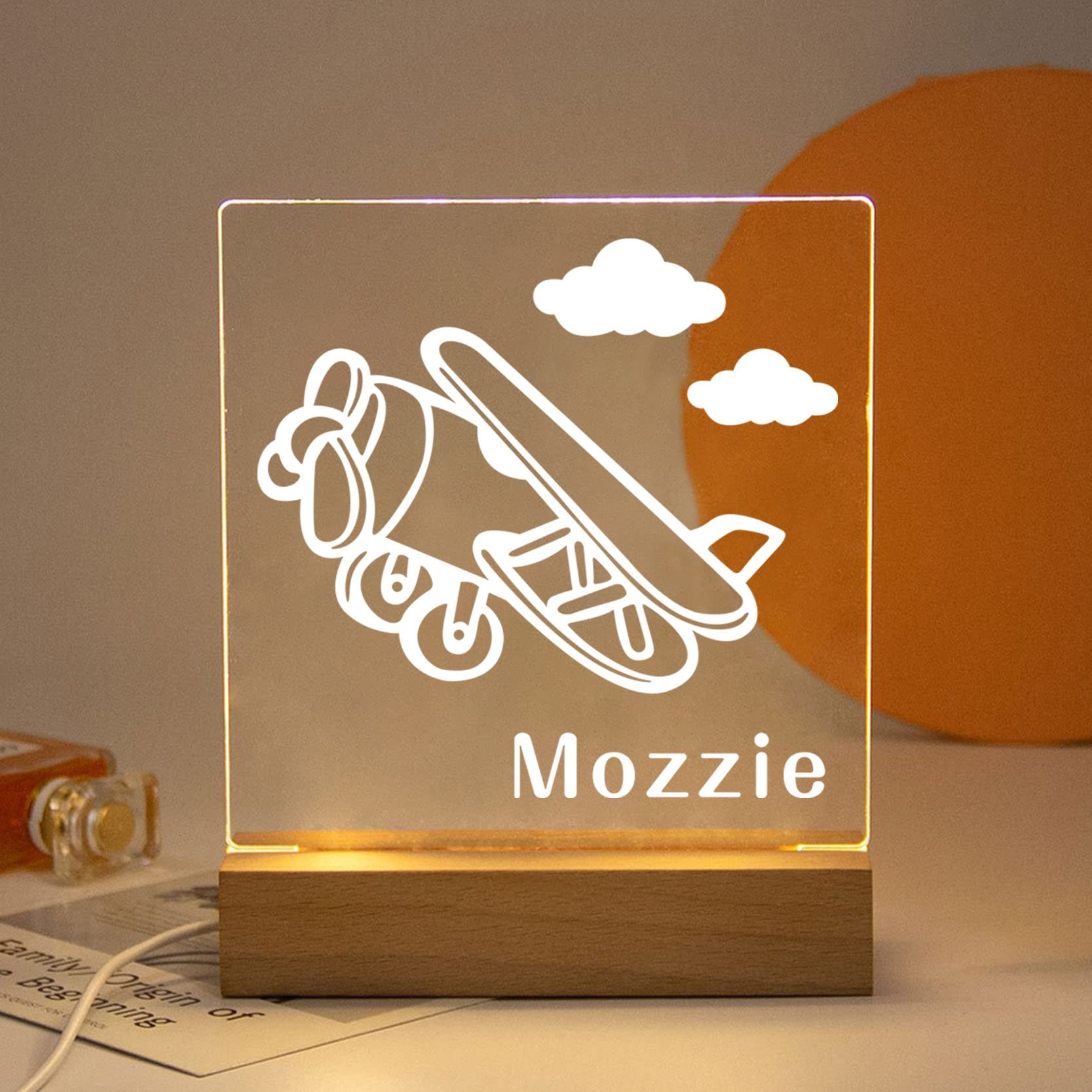 Personalized Airplane Night Light for Kids - Custom Name LED Night Lamp for Nursery, Bedroom & Playroom - Perfect Gift for Boys and Girls - Creates a Soothing Ambiance for Sleep and Playtime