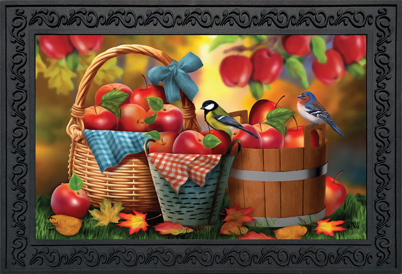 Briarwood Lane Harvest Apple Basket Fall Doormat - Cozy Autumn Welcome Mat for Front Door, Porch Decor, Thanksgiving & Halloween Home Decor