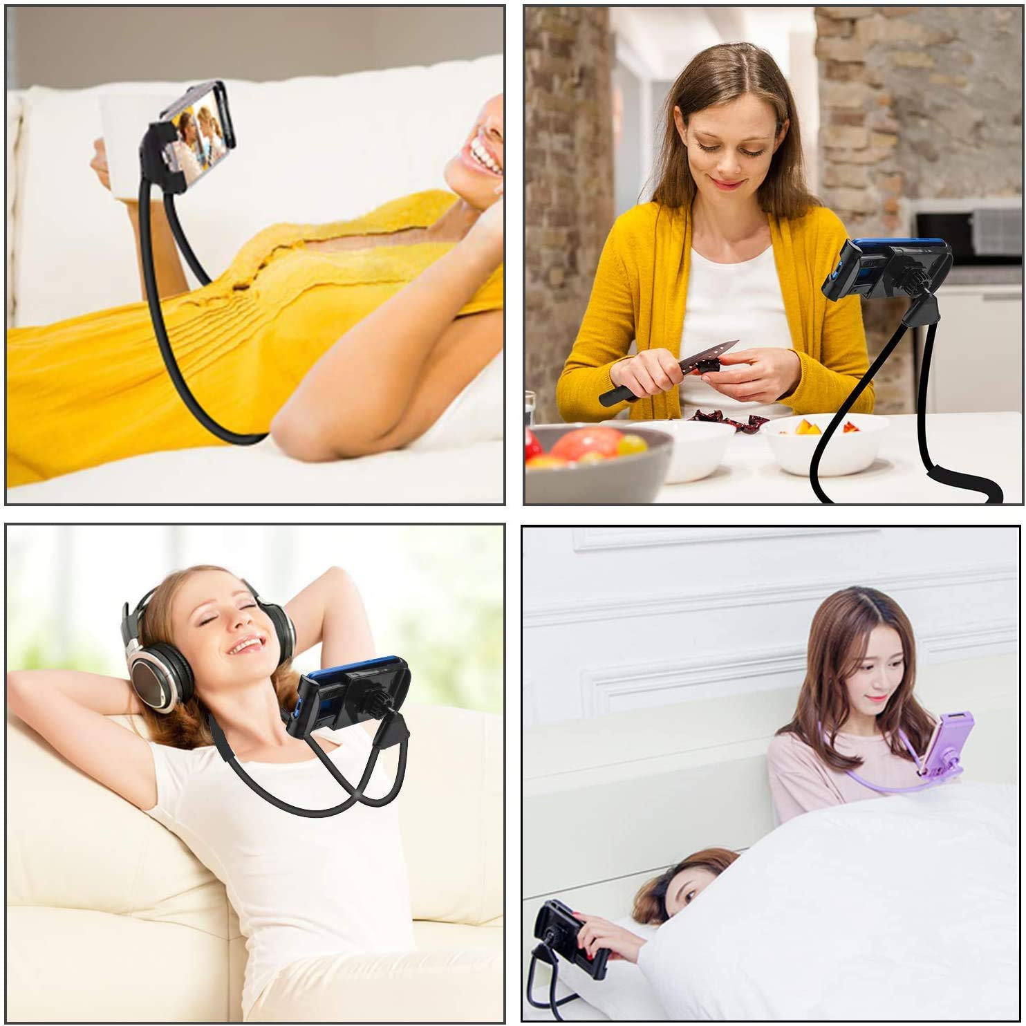Hsxxf 360° Rotating Neck Phone Holder - Adjustable Hands-Free Cell Phone Mount Stand for Reading, Watching Videos & DIY Projects - Flexible Lazy Bracket for iPhone & Android (Black)