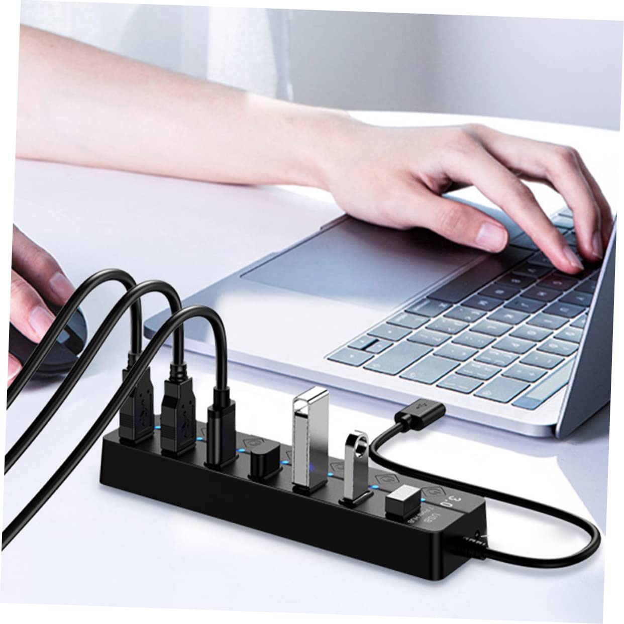 Homoyoyo 7-Port USB Hub with Extension Cable - High-Speed USB 3.0 Splitter for Laptop, PC, Mac, Gaming Console & Multiple Devices - Expand Connectivity for Computer Accessories, External Drives & More