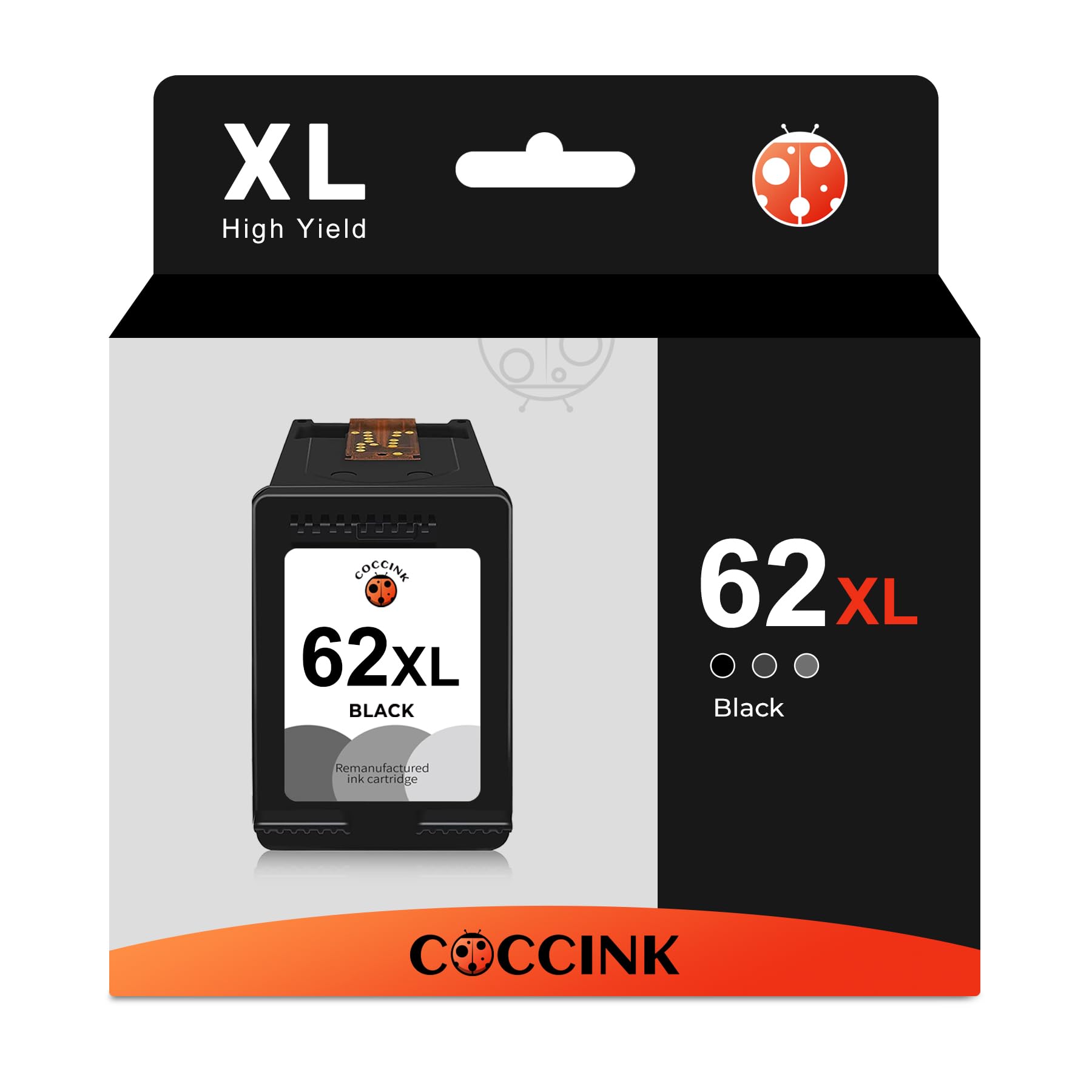 COCCINK 62XL Black Ink Cartridge for HP Envy 5540 5640 5660 7640 7645, OfficeJet 200 250 5740 5745 8040 8045, DeskJet 5645 Printers - Replacement HP 62 XL HP62 HP62XL Ink (1 Black) - High-Quality Printing for Home & Office Documents, Photos, and School Projects