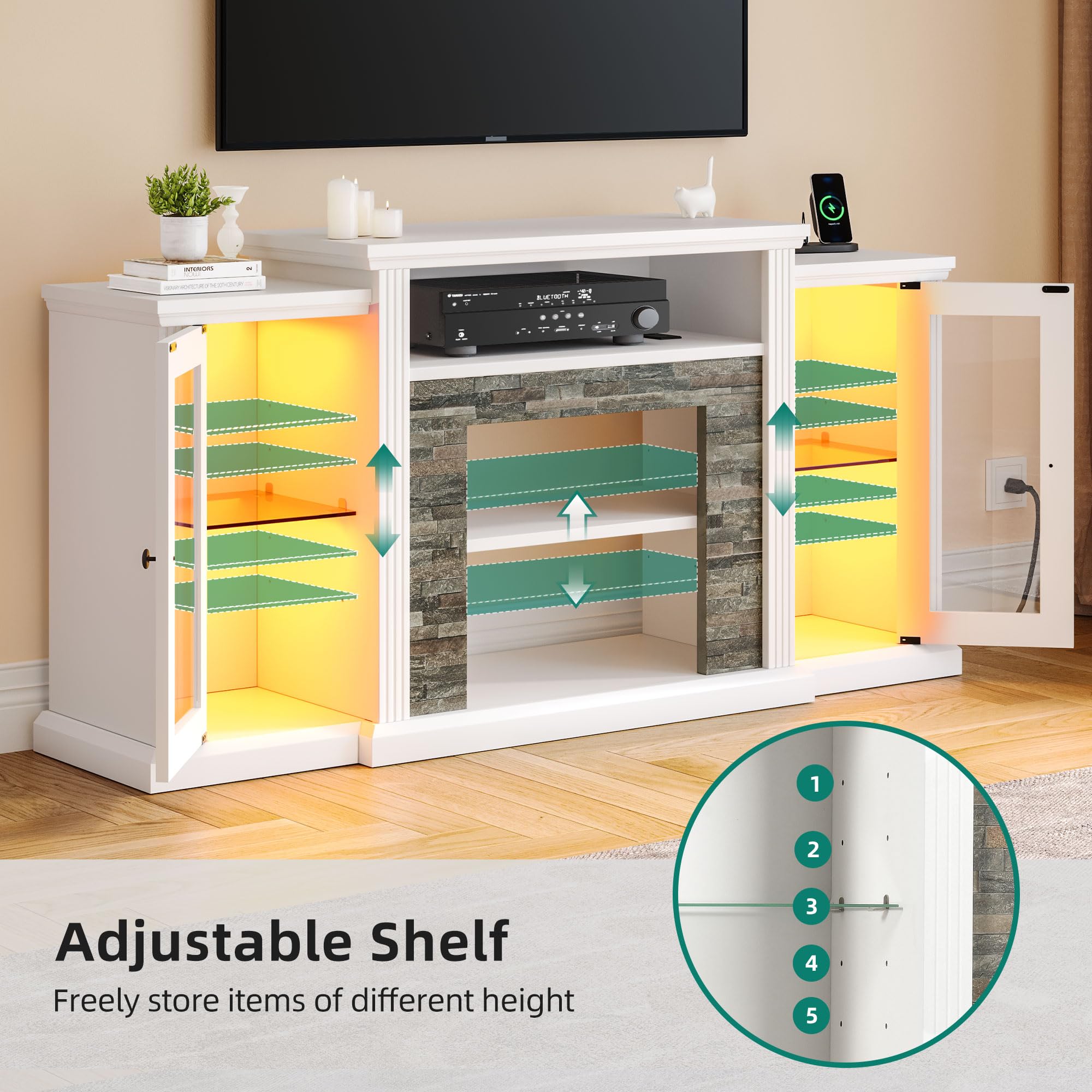 YITAHOME 65 Inch TV Stand - Modern Entertainment Center with Power Outlet, LED Lights & Adjustable Shelves - Glass Door Media Console Cabinet for Living Room (59 Inch) - Perfect for Home Theater Setup & Stylish Living Room Decor