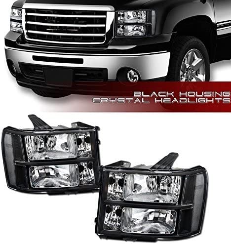 2007-2014 GMC Sierra 1500/2500HD/3500HD/Denali Replacement Headlights - OE Style Euro Black Crystal Clear Housing with Turn Signal & Parking Lights (Pair) | Durable LED Headlamps for Night Driving & Off-Road Use