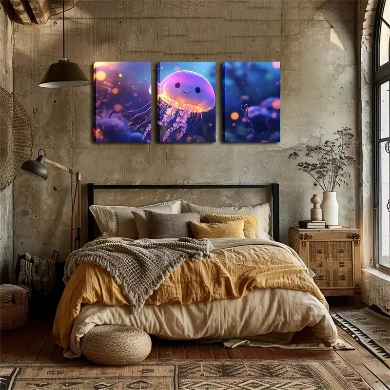 3-Piece Cute Magic Jellyfish Wall Art Set - Framed Canvas 40x60cm - High Quality Print - Australian Made - Ready to Hang - Perfect for Living Room, Bedroom & Office Decor