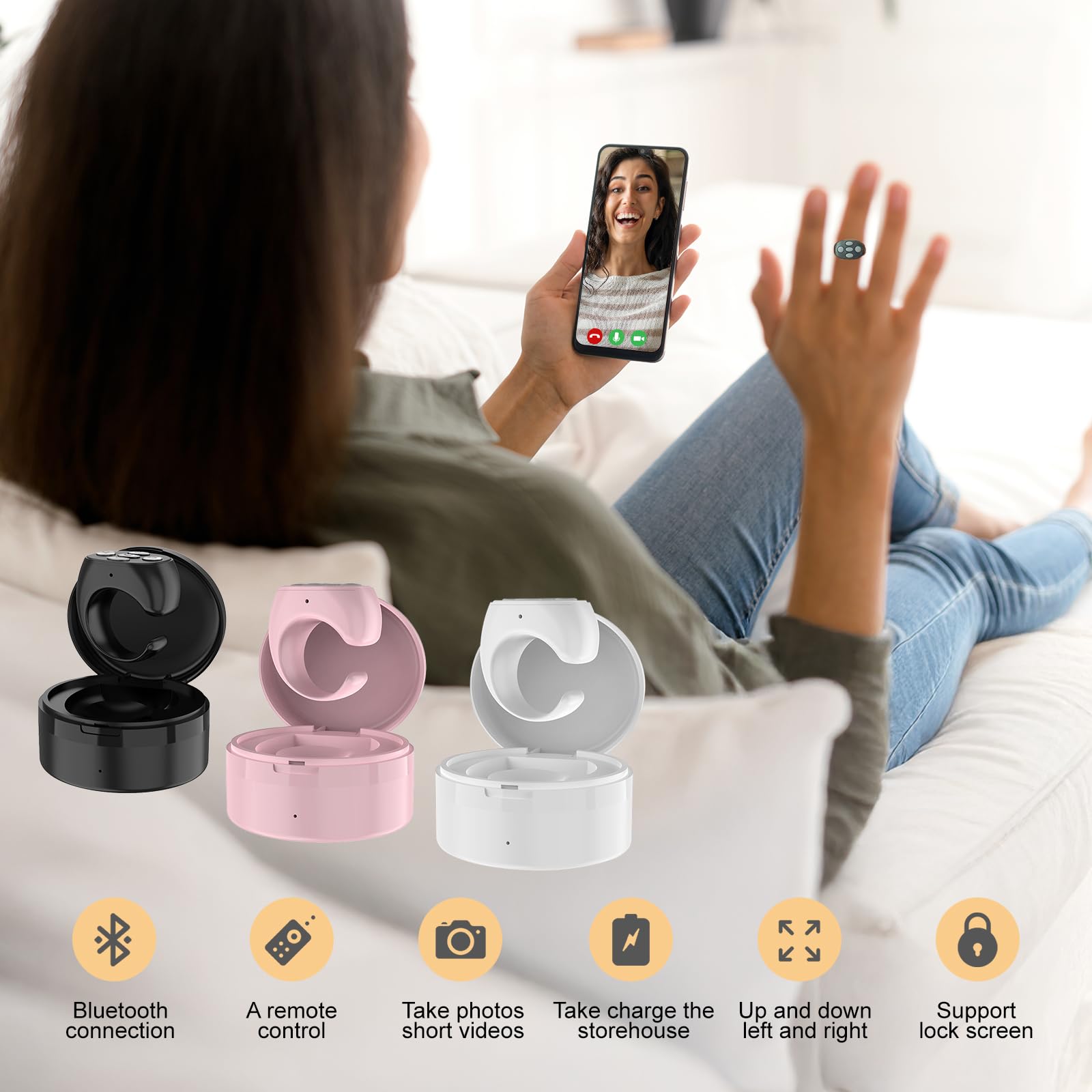 Wireless Bluetooth Finger Ring Remote Control for TikTok Scrolling, Camera Shutter & Page Turning - Rechargeable Hands-Free Device for Social Media, Photography & Presentations (Black) - Perfect for Content Creators, Vloggers & Online Teachers