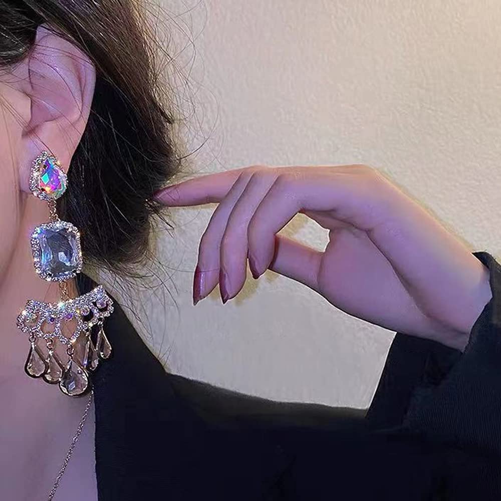 Wiwpar Long Rhinestone Chandelier Tassel Earrings - Teardrop Dangle Drop Earrings for Women | Fashion Party Wedding Accessories | Perfect for Evening Events, Date Nights & Special Occasions