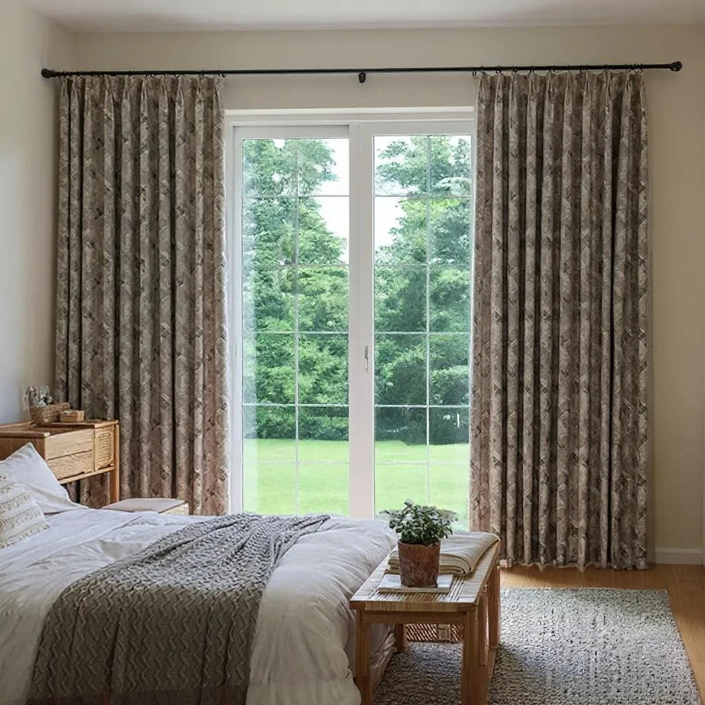 Frida Rustic Jacquard Blackout Thermal Curtains - Custom Size, Energy Efficient & Noise Reducing - Perfect for Bedrooms, Living Rooms & Home Theater