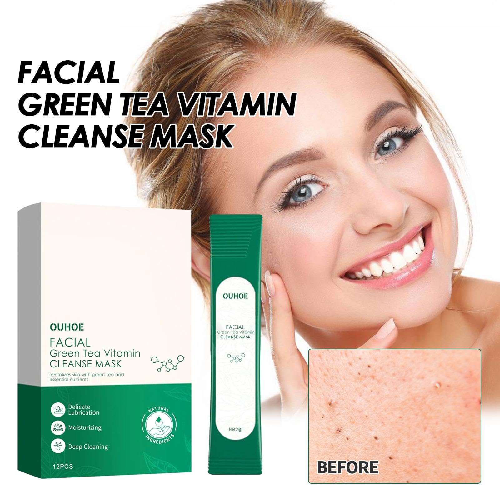 40 Pack Green Tea Vitamin Facial Mask - Deep Cleansing, Acne Removal & Moisturizing for Pore Refinement - Perfect for Daily Skincare & Spa Night Routine