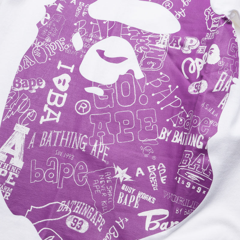 BAPE Comic Art Graphic T-Shirt for Men - White & Purple Vintage Streetwear Tee - Perfect for Casual Wear, Street Style & Urban Fashion