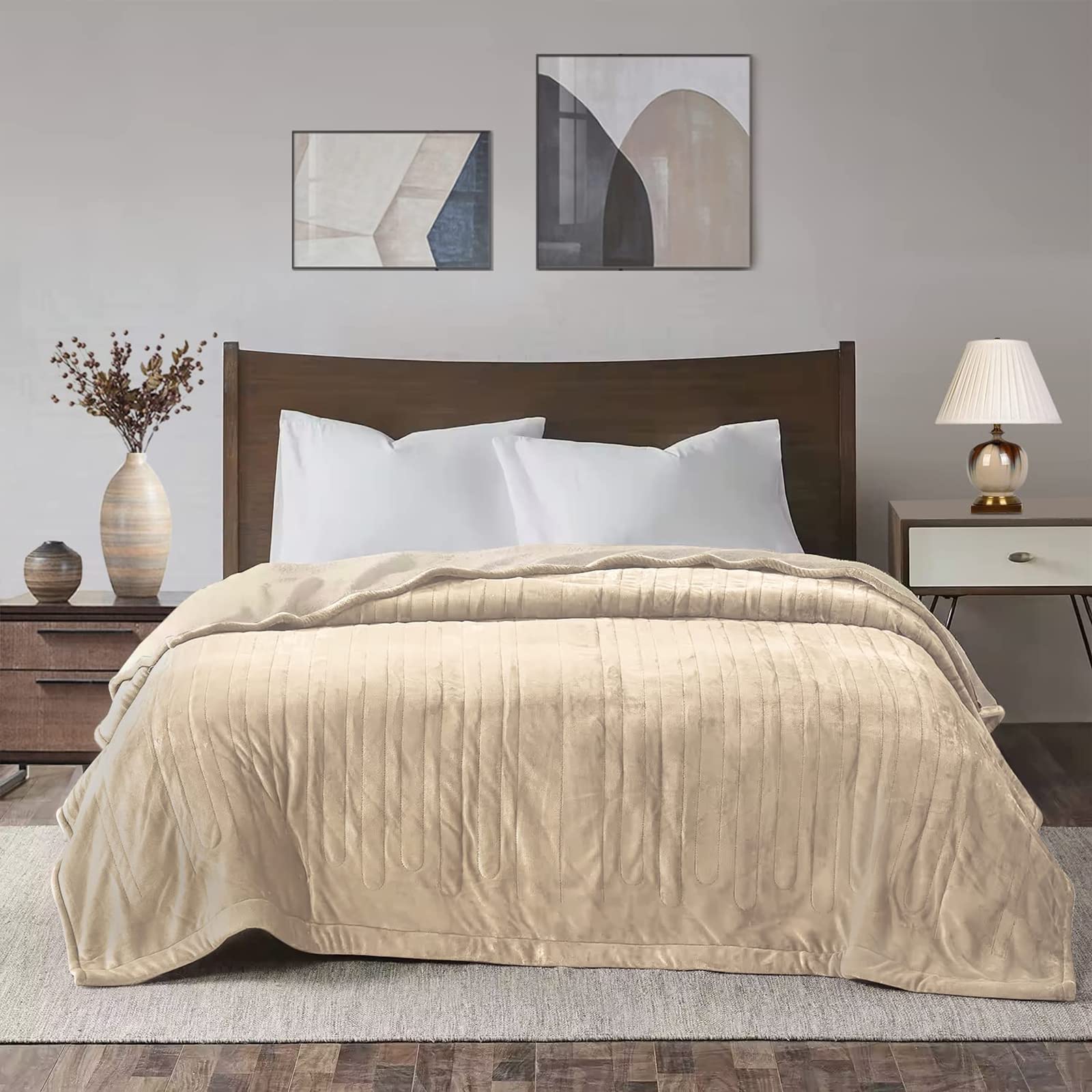 Sunvivi Electric Heated Blanket Queen Size - Dual Zone Control, 10 Heat Settings, 12H Auto Shut Off, Machine Washable | ETL Certified with Overheating Protection | 5-Year Warranty | Beige | Perfect for Cold Nights, Bedroom Comfort & Winter Warmth