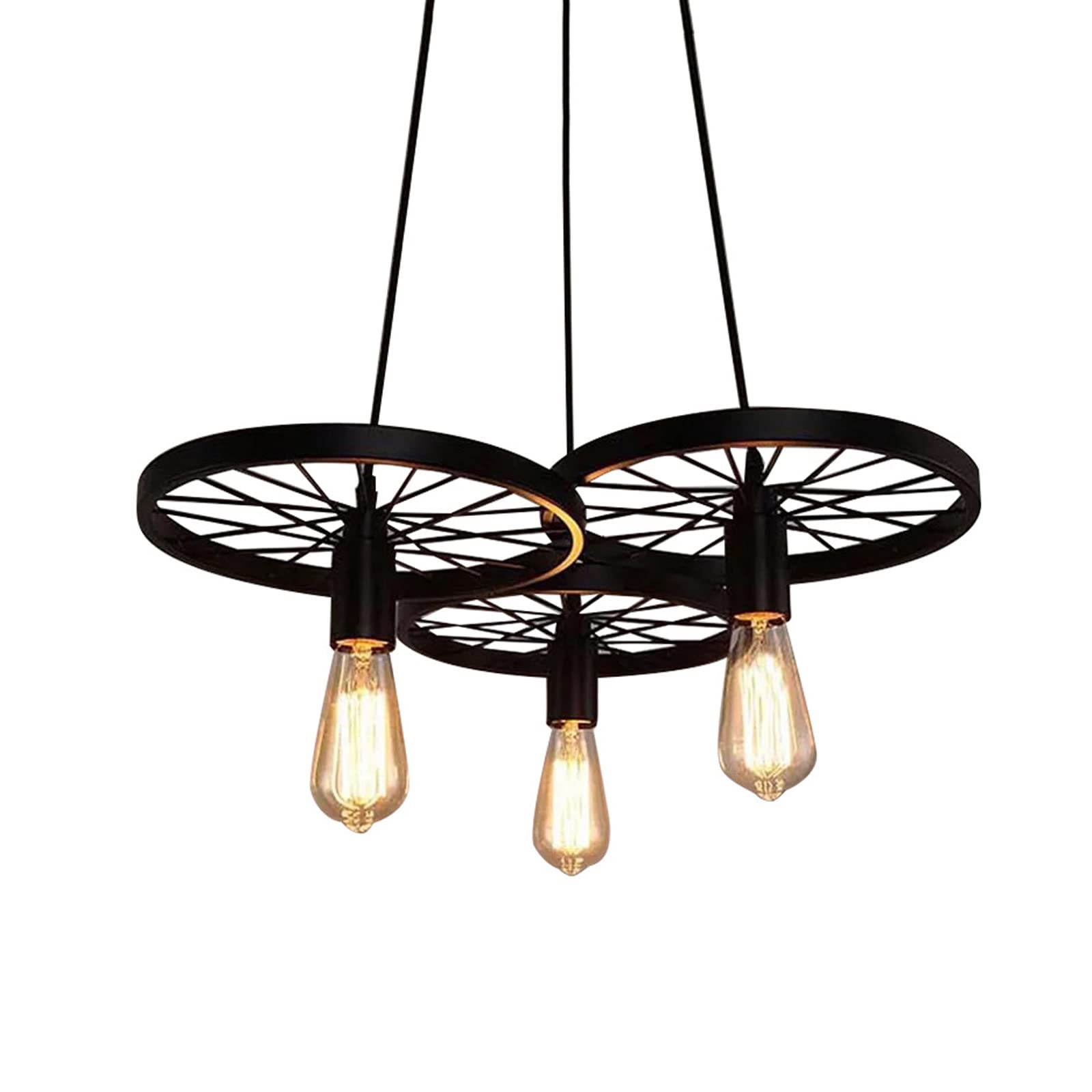 Vintage Industrial Pendant Lamp - Rustic Wagon Wheel Chandelier with Wrought Iron Design for Loft, Kitchen, Dining Room, Living Space, Office, Restaurant, Bar & Cafe | Perfect for Farmhouse Decor and Commercial Lighting