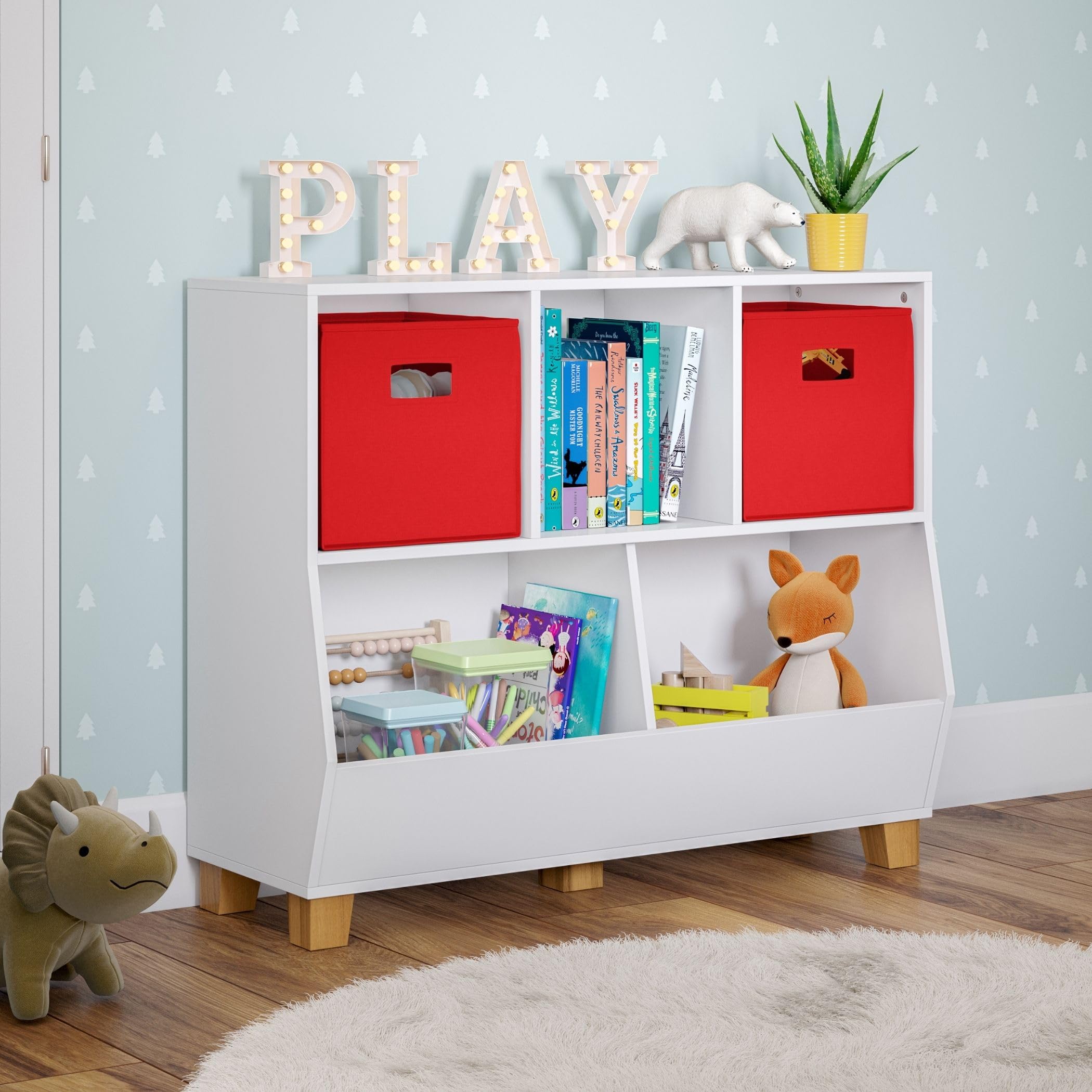 RiverRidge Kids Toy Storage Organizer - 3 Cubbies & 2 Bin Compartments for Easy Organization | Perfect for Playrooms, Bedrooms & Daycare Centers