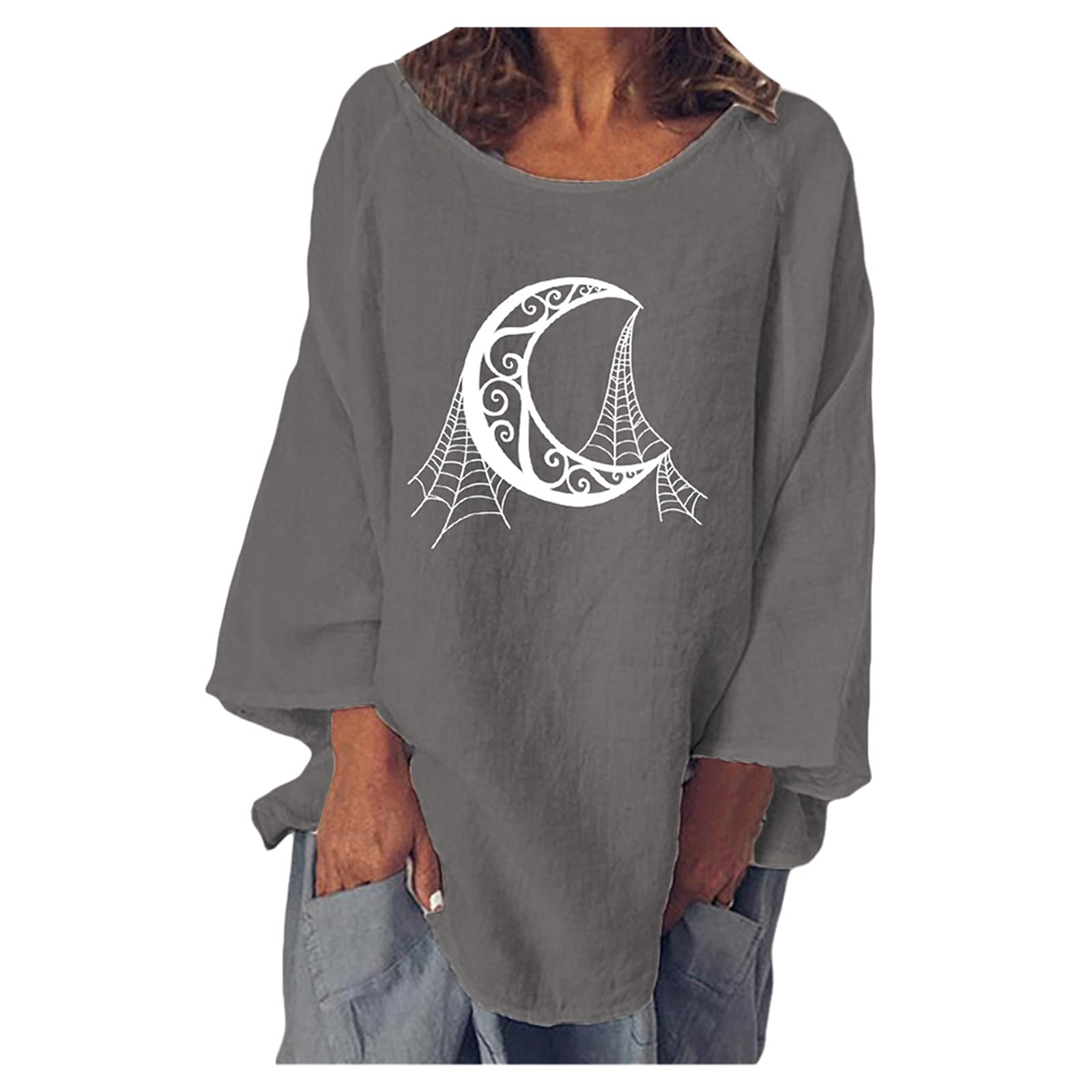 Women's Lace Tops Long Sleeve Round Neck Casual Cotton T-Shirt - Halloween Party, Date Night & Everyday Wear