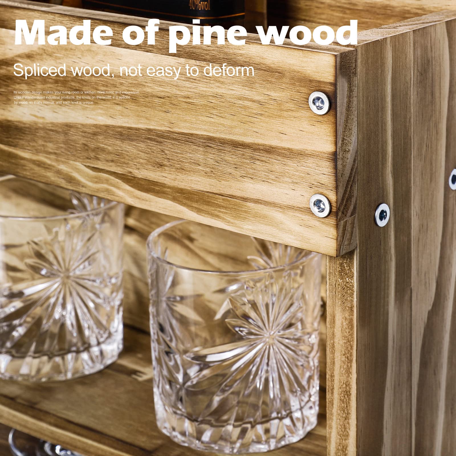 Wall Mounted Wood Wine Rack with Bottle & Stemware Holder - Rustic Whiskey Display Storage with Cork Compartment for Home Bar, Kitchen Decor | Perfect for Wine Enthusiasts & Entertaining Guests