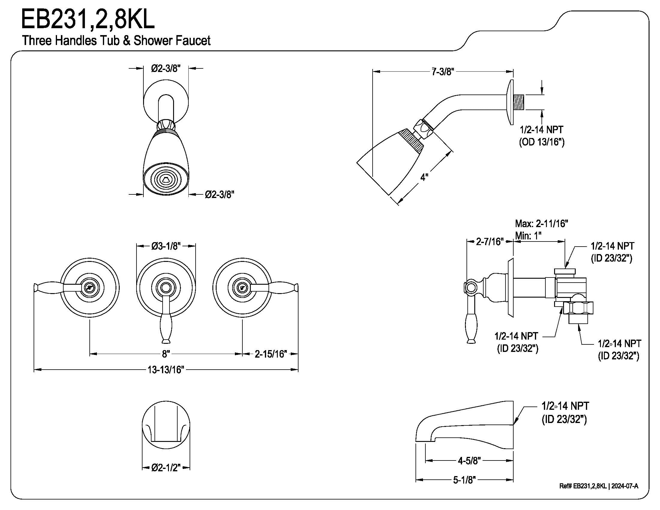 Elements of Design Magellan EB235KL 3-Handle Tub and Shower Faucet in Oil Rubbed Bronze - Perfect for Bathroom Renovation & Modern Home Decor