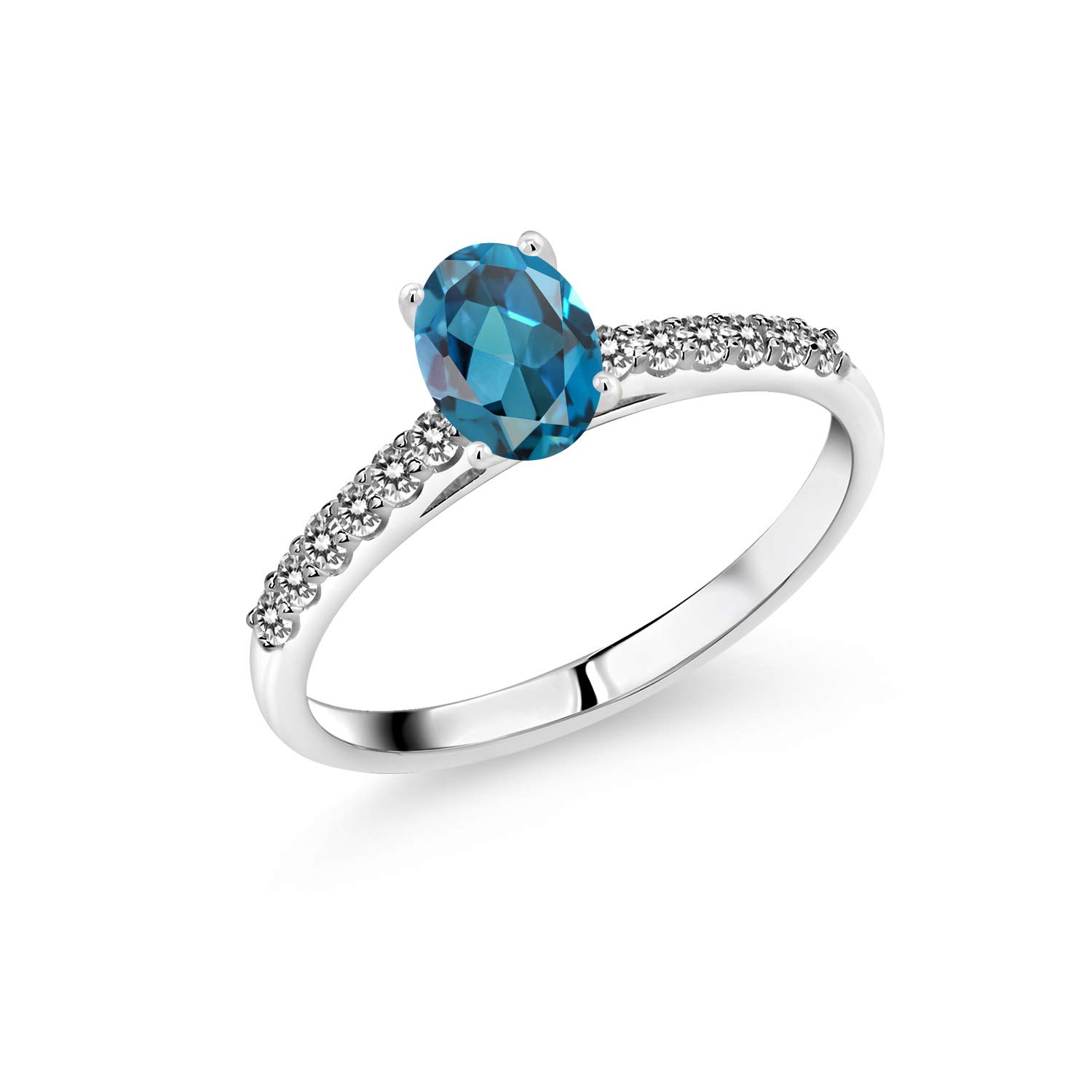 1.20 Ct Oval London Blue Topaz & White Diamond 10K White Gold Ring for Women - Elegant Engagement, Wedding, Anniversary Jewelry Gift