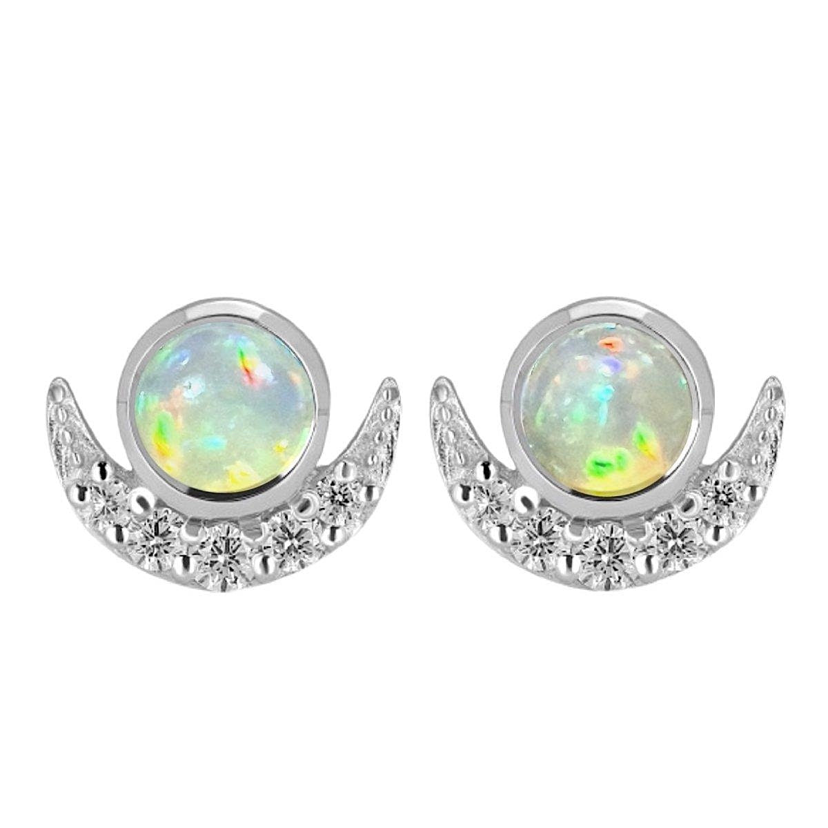 Luxury Crescent Moon Topaz and Opal Stud Earrings for Women - Elegant Gold Plated Dainty Jewelry - Perfect for Parties, Weddings & Special Occasions