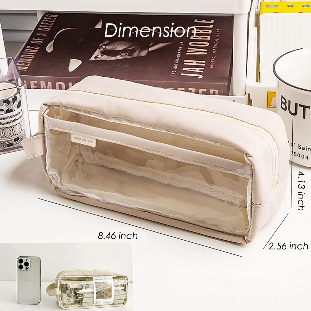 **Kawaii Aesthetic Clear Pencil Case for School - Cute Transparent Pencil Pouch for Teen Girls & Students - Perfect for Organizing Pens, Markers & Art Supplies (Cream)**    *(Ideal for School, College, Office & Travel - Stylish & Functional Stationery Accessory)*