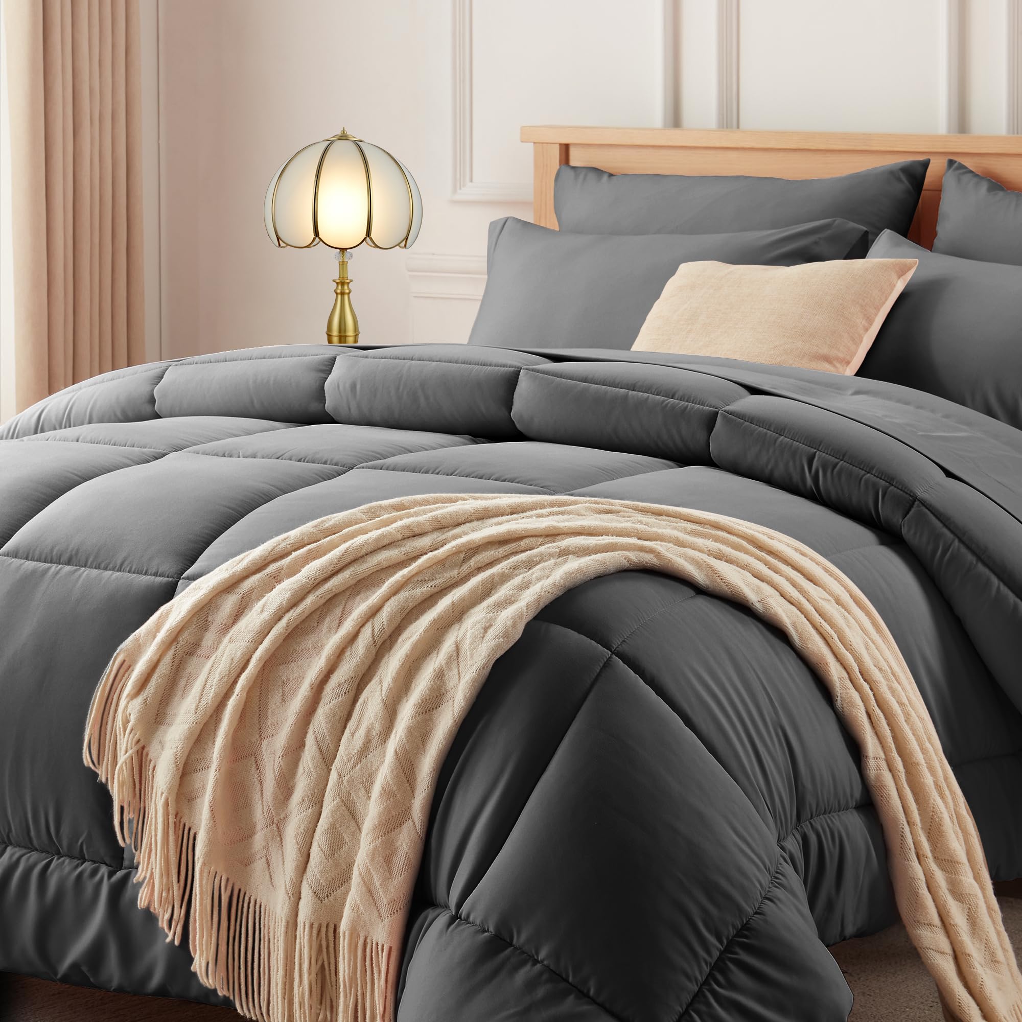 Newspin 5-Piece Twin Bed in a Bag Comforter Set - Dark Grey All Season Ultra Soft Bedding (Comforter, Flat Sheet, Fitted Sheet, 2 Pillowcases) for Kids, Teens & Guest Rooms | Perfect for Dorm, Apartment & Cozy Home Decor