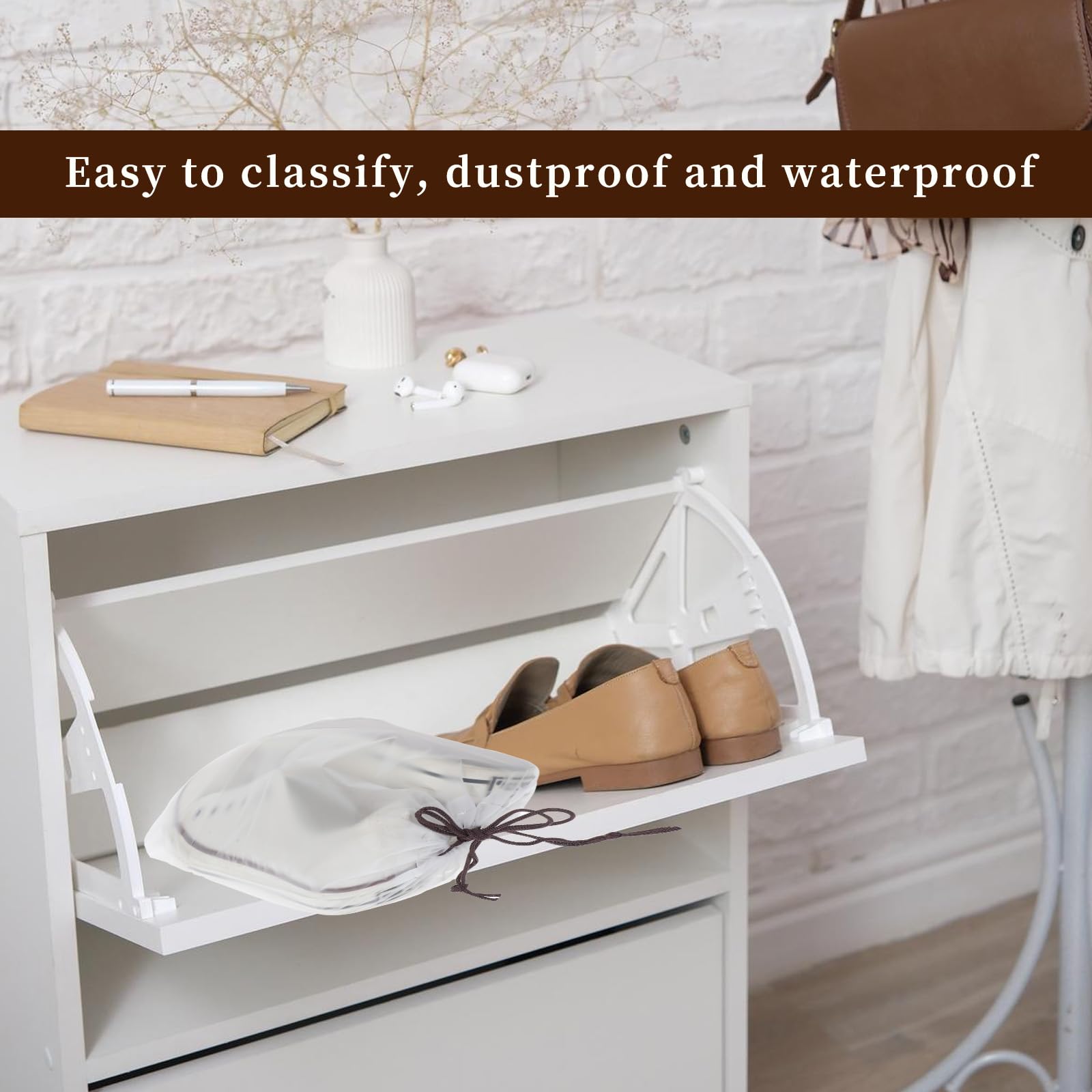 8 Pack Clear Travel Shoe Bags with Drawstring - 7.9
