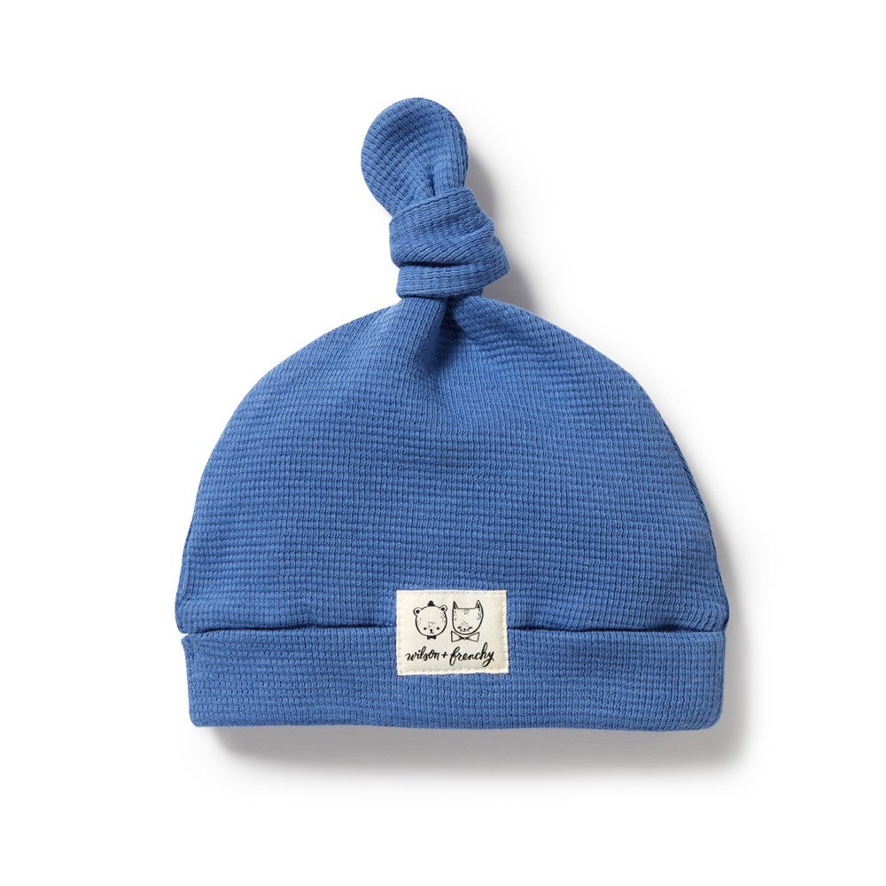 Brilliant Blue Organic Cotton Waffle Knot Hat for Women - Soft & Breathable Winter Beanie for Outdoor Activities, Yoga, and Casual Wear