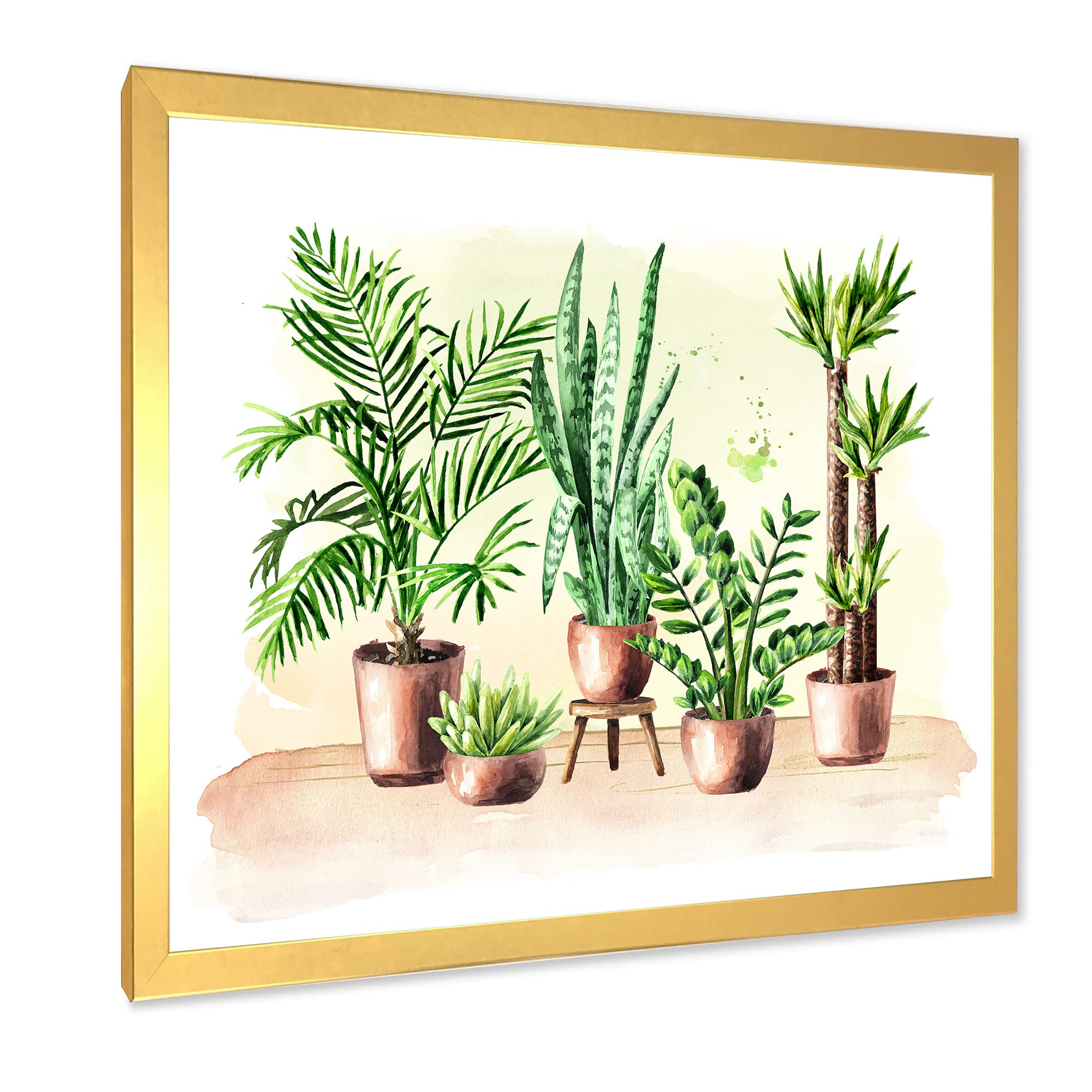 Indoor Green Home House Plants - Traditional Framed Wall Art Decor for Living Room, Bedroom & Office | Nature-Inspired Botanical Prints