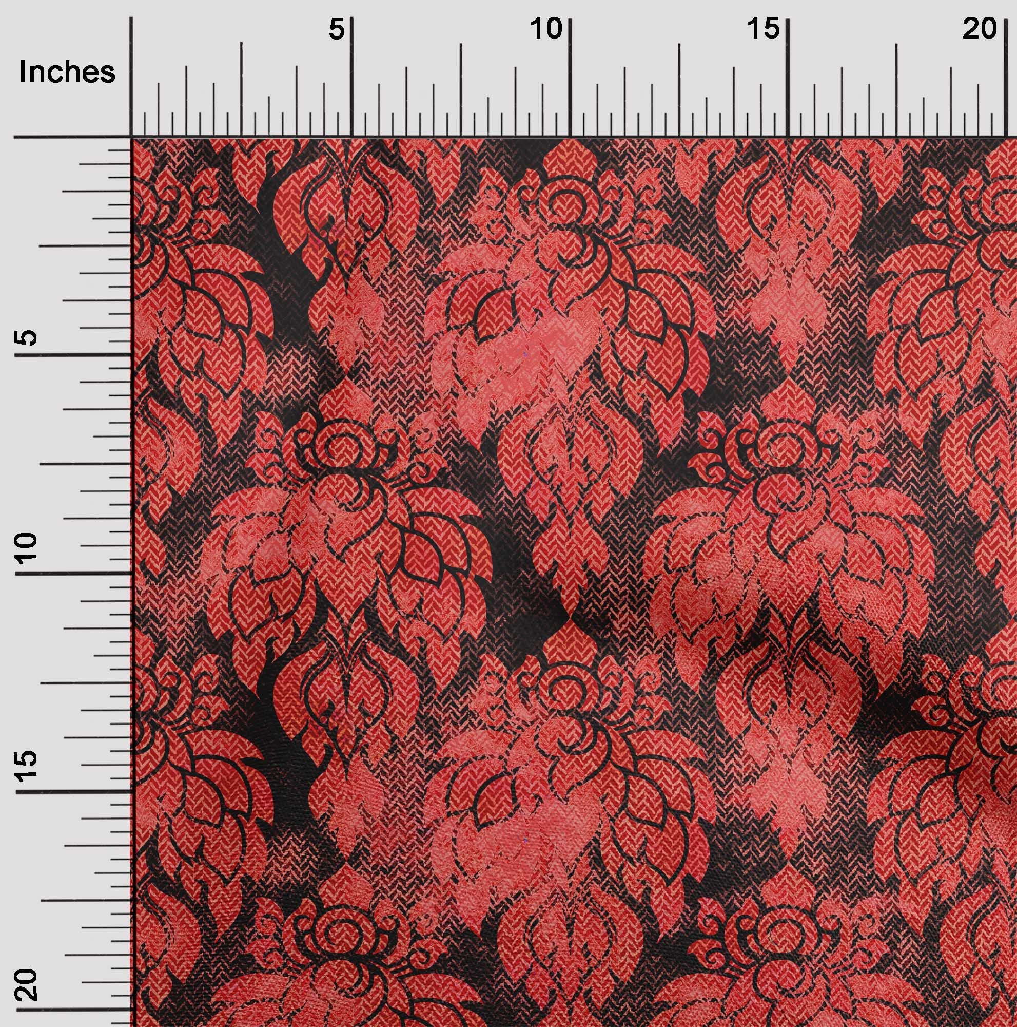 oneOone Velvet Red Fabric Damask Sewing Fabric by The Yard - 58 Inch Wide Printed DIY Clothing Material for Dresses, Curtains & Home Decor Projects
