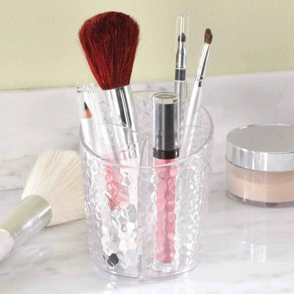 3-Compartment Cosmetic Organizer Cup - Perfect for Makeup Brushes, Lipsticks & Skincare | Portable Beauty Storage for Vanity, Travel & Salon Use