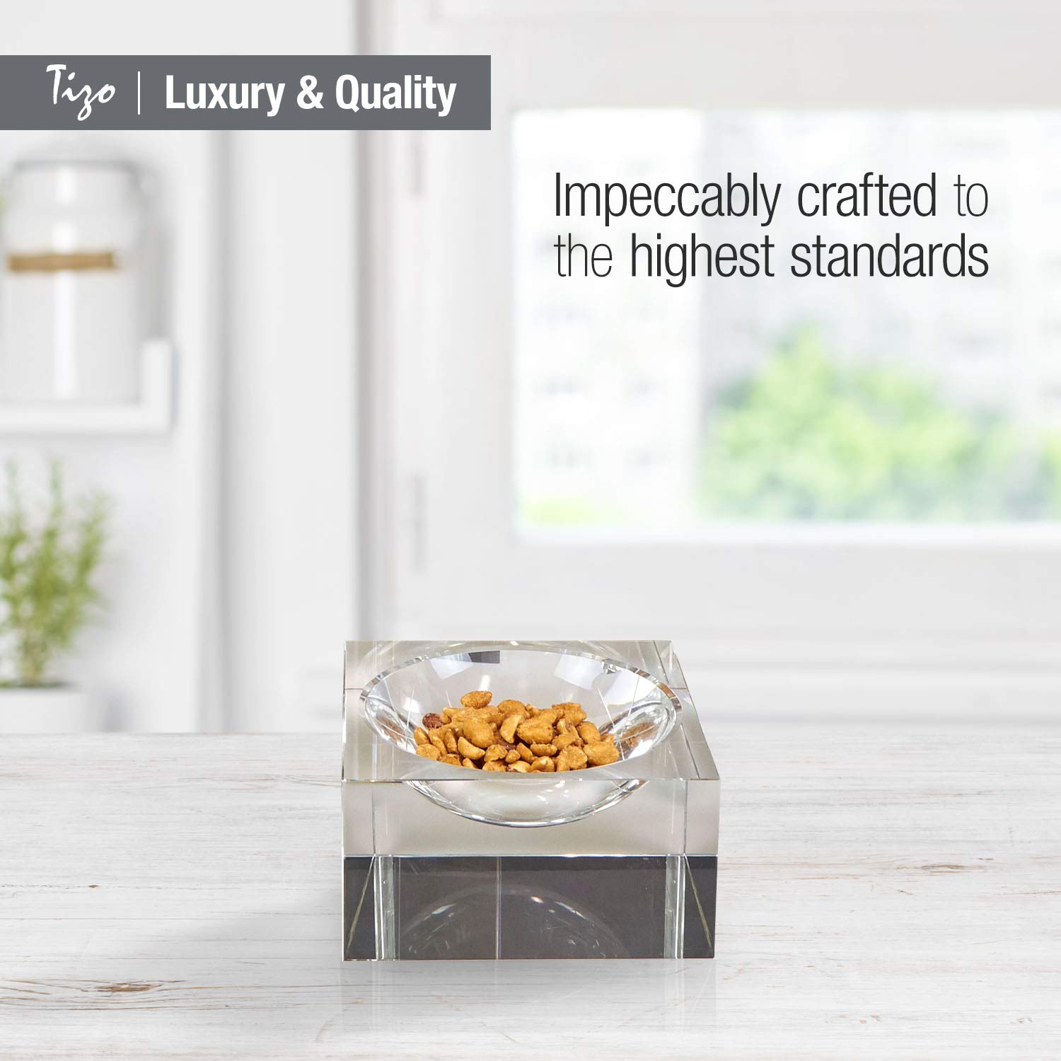 Elegant Clear Crystal Glass Bowl - 8 x 8 x 3.25 Inch Large Designer Centerpiece for Dining Table Decor, Wedding Reception, Party Serving, and Home Decoration
