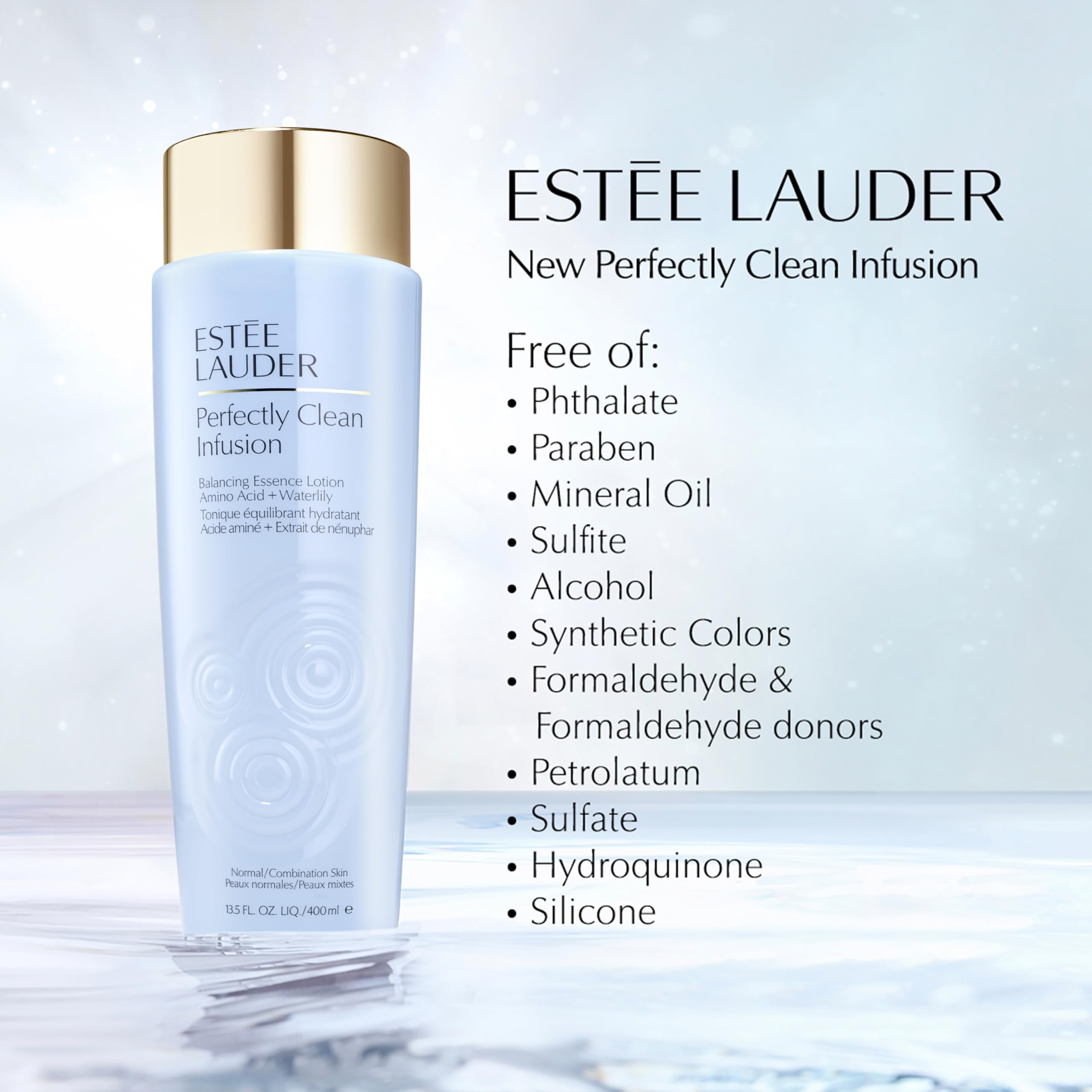 Estée Lauder Perfectly Clean Infusion Balancing Skin Essence Face Lotion Toner with Amino Acid & Waterlily - 13.5 Fl Oz | Hydrating Facial Toner for Dry & Combination Skin | Daily Skincare Routine & Pre-Makeup Prep