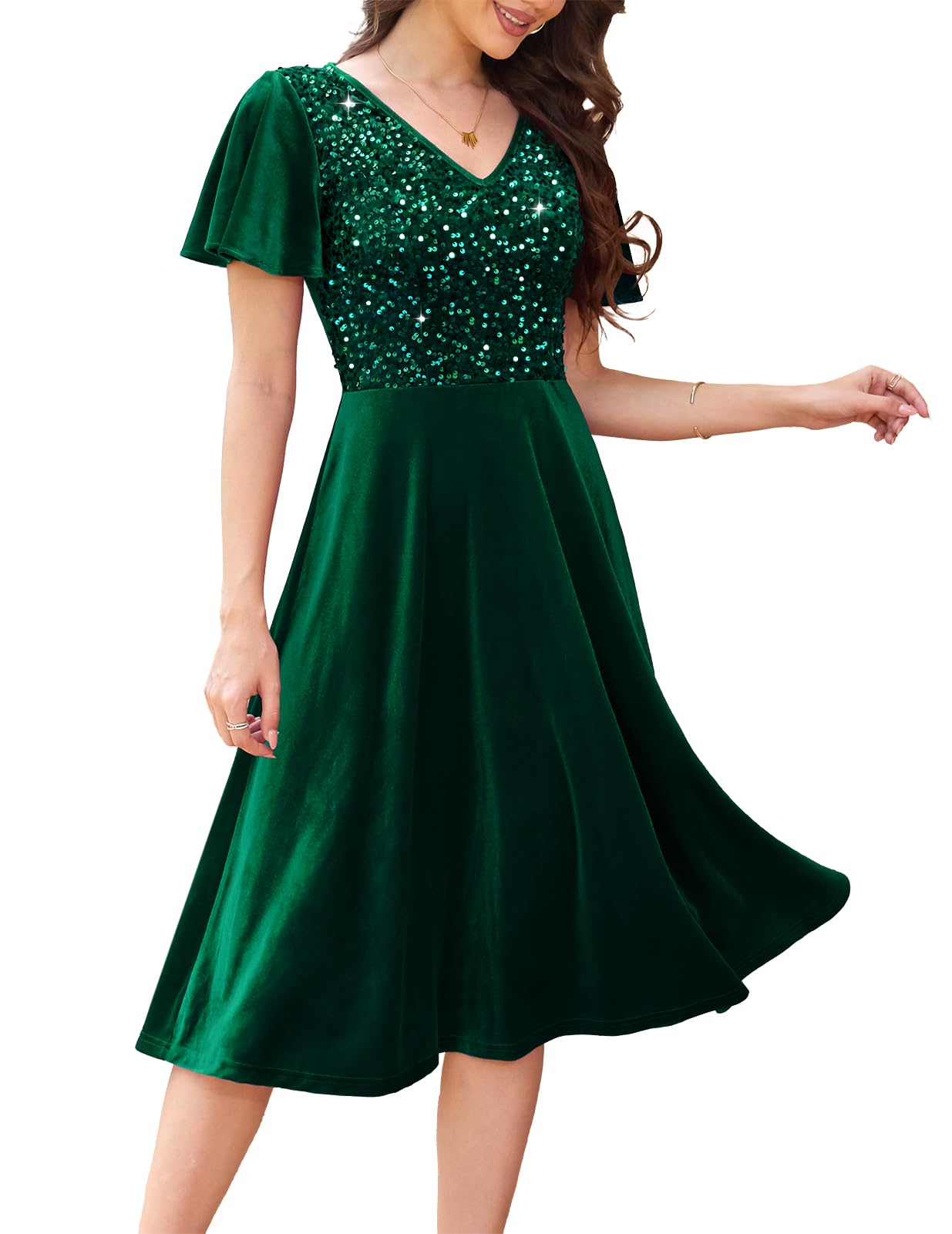 Elegant Velvet Sequin Cocktail Dress with Sleeves for Women - 2024 Fall Winter Wedding Guest & Party Formal Wear | Perfect for Bridesmaids, Holiday Events & Special Occasions