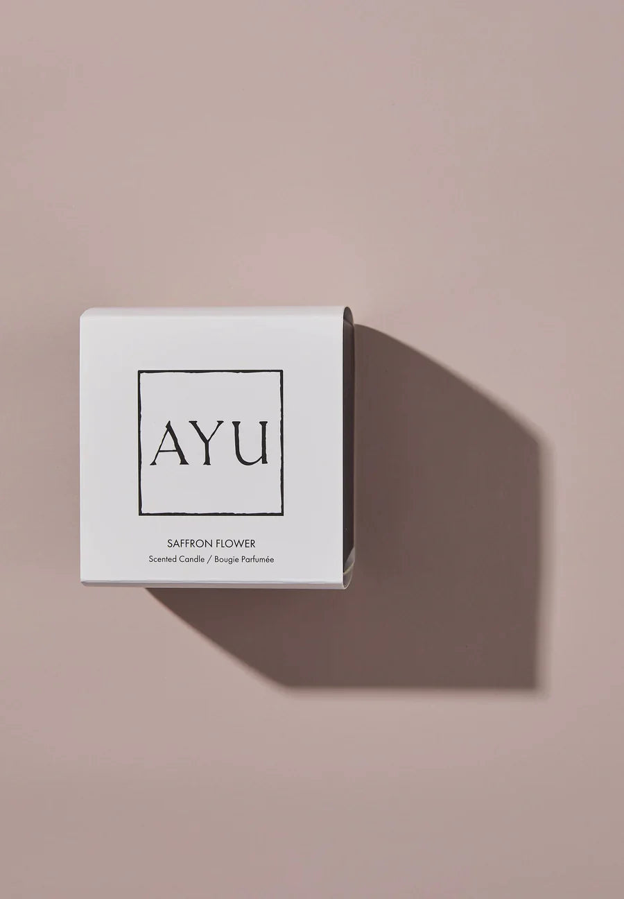 AYU Premium Saffron Flower Scented Candle - 300g Natural Soy Wax for Home, Spa & Romantic Ambiance | Long-Lasting Aromatherapy Gift