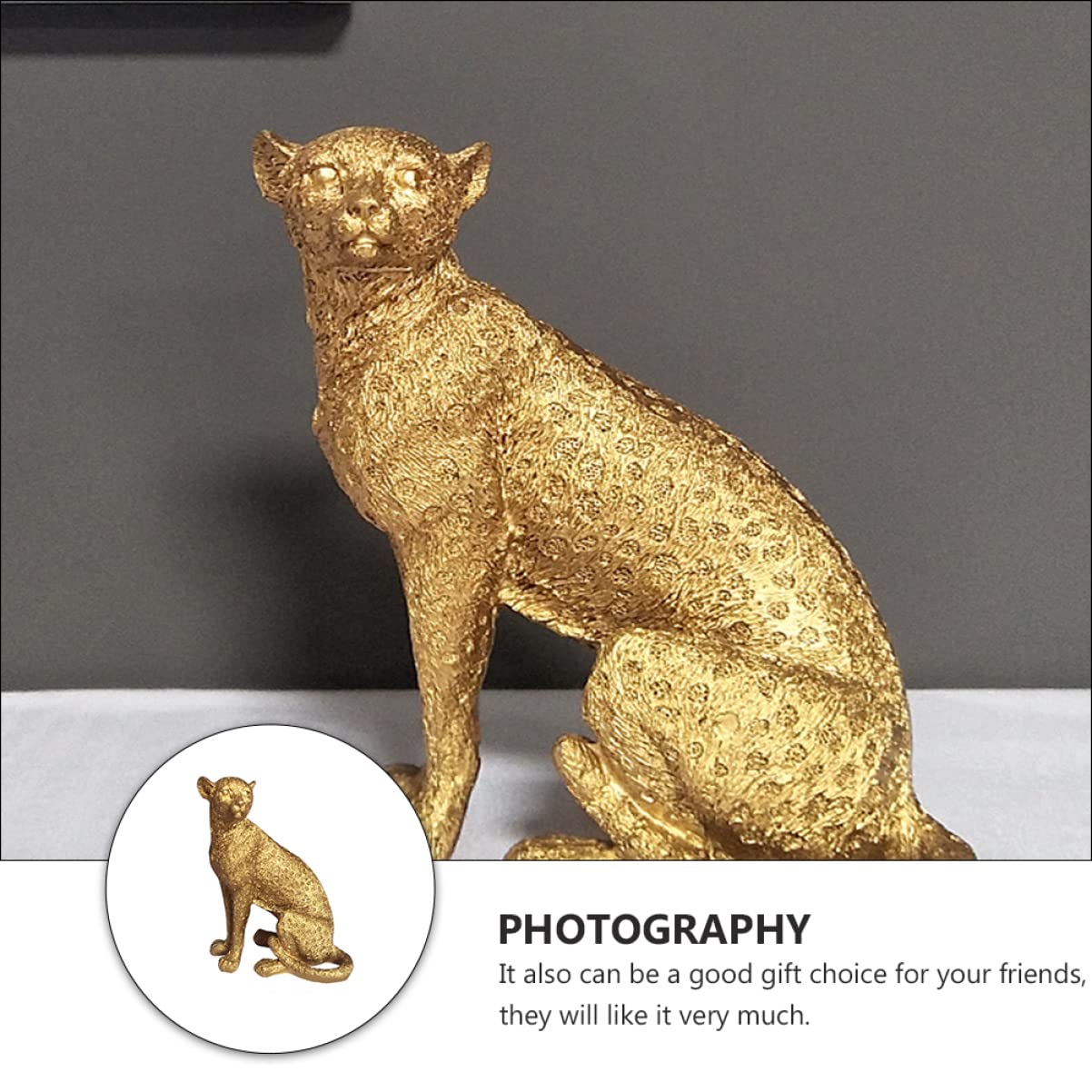 Golden Resin Leopard Statue - Home & Office Decor for Modern Spaces
