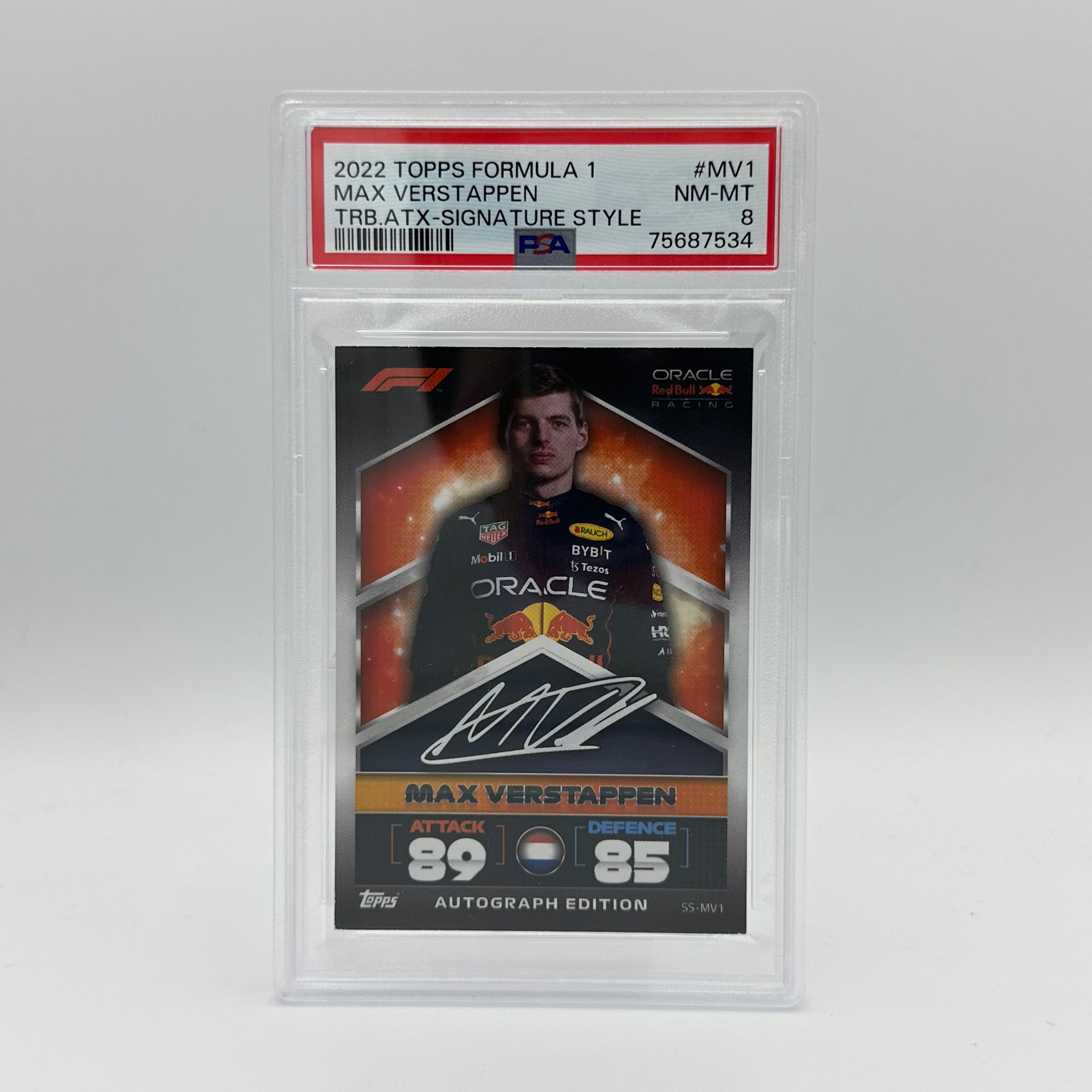 PSA 8 Graded MAX VERSTAPPEN #MV1 SIGNATURE STYLE Trading Card - Rare Collectible for F1 Racing Fans & Sports Memorabilia Enthusiasts (Perfect for Display, Investment, or Gift)